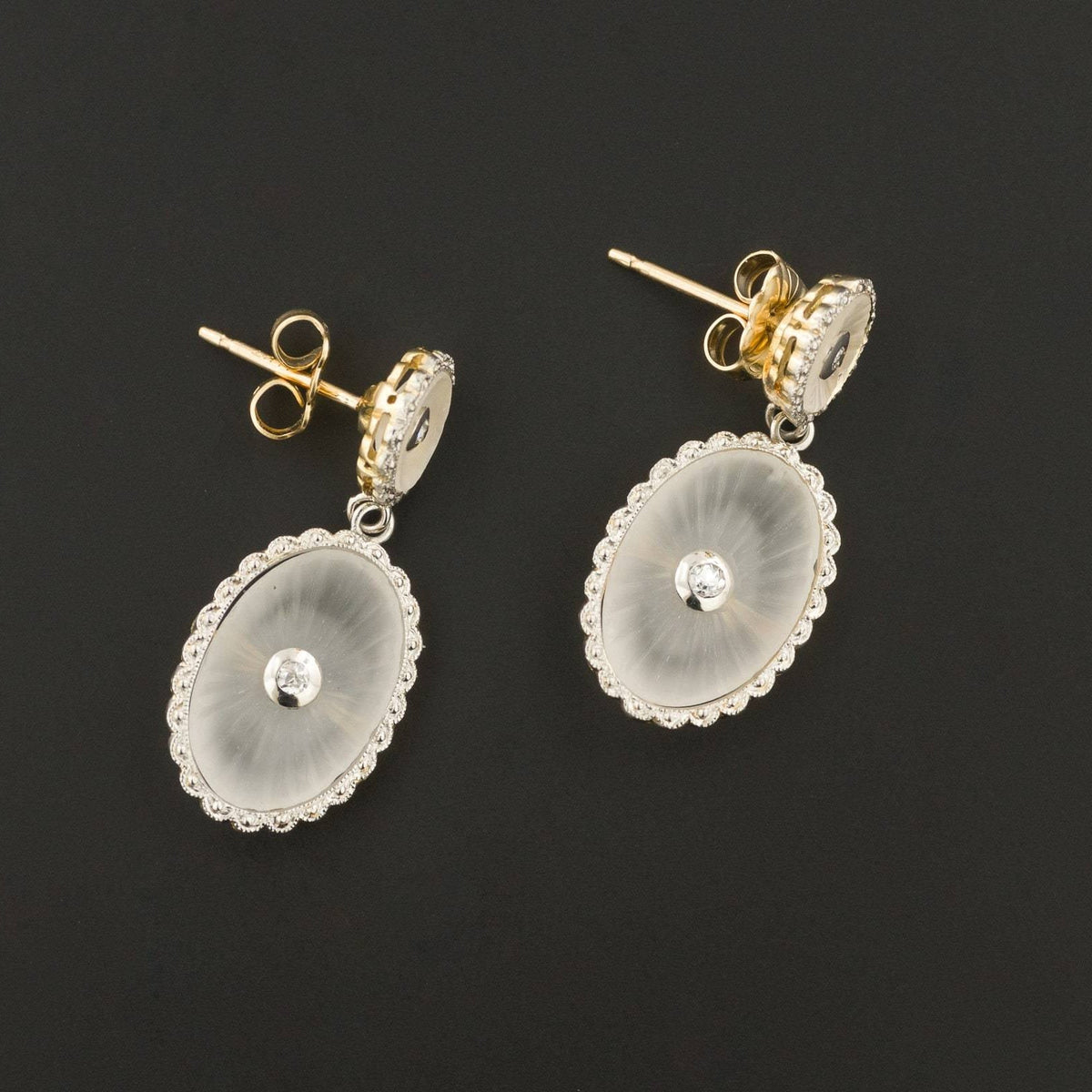 Rock Crystal &amp; Diamond Earrings | 14k Gold Earrings - Trademark Antiques