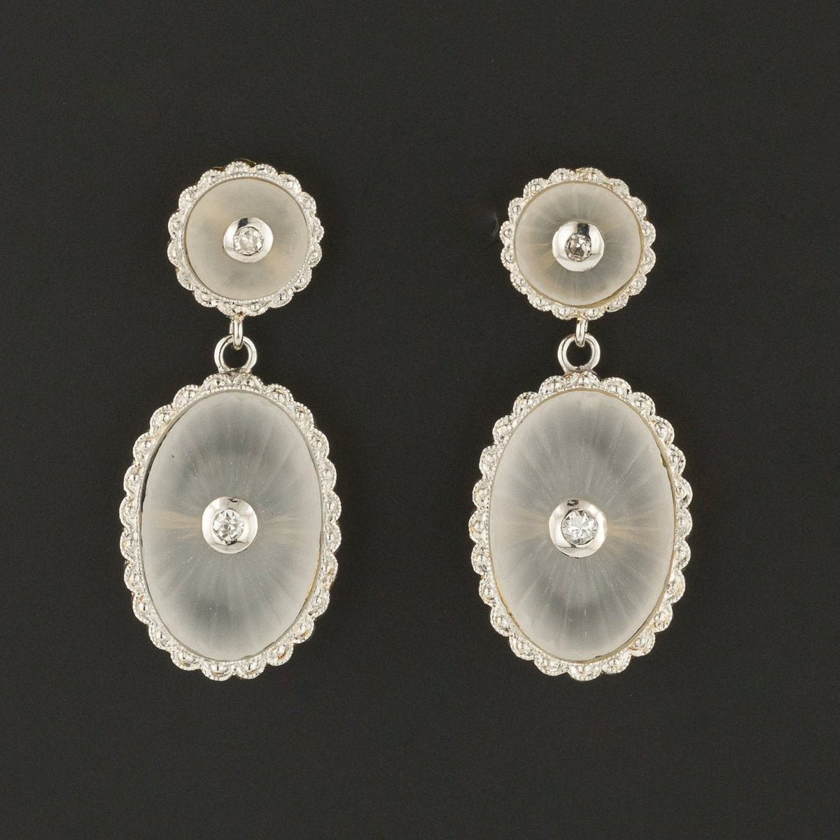 Rock Crystal &amp; Diamond Earrings | 14k Gold Earrings - Trademark Antiques