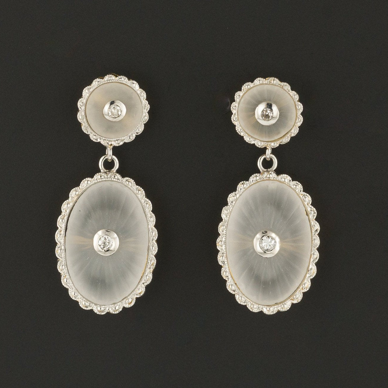 Rock Crystal & Diamond Earrings | 14k Gold Earrings - Trademark Antiques