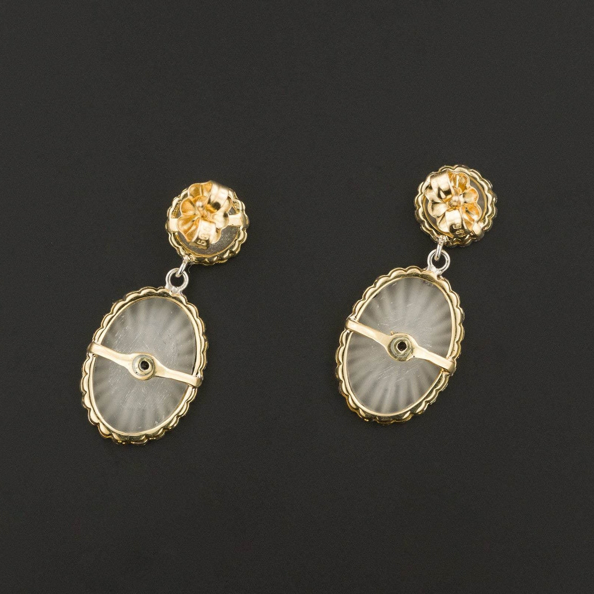 Rock Crystal &amp; Diamond Earrings | 14k Gold Earrings - Trademark Antiques