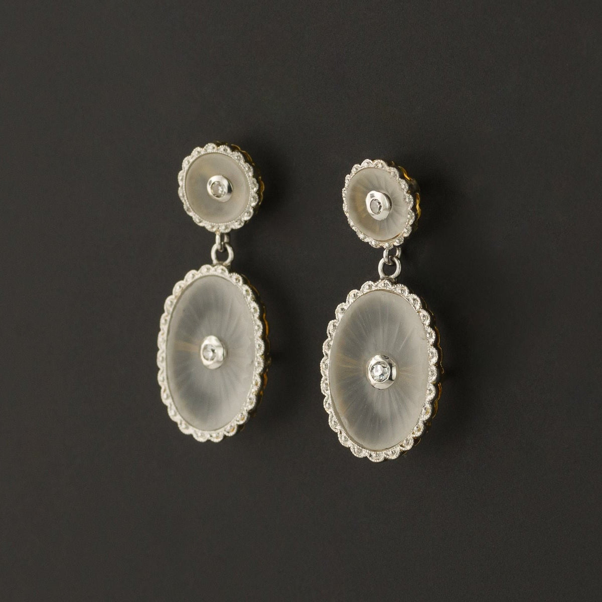 Rock Crystal &amp; Diamond Earrings | 14k Gold Earrings - Trademark Antiques