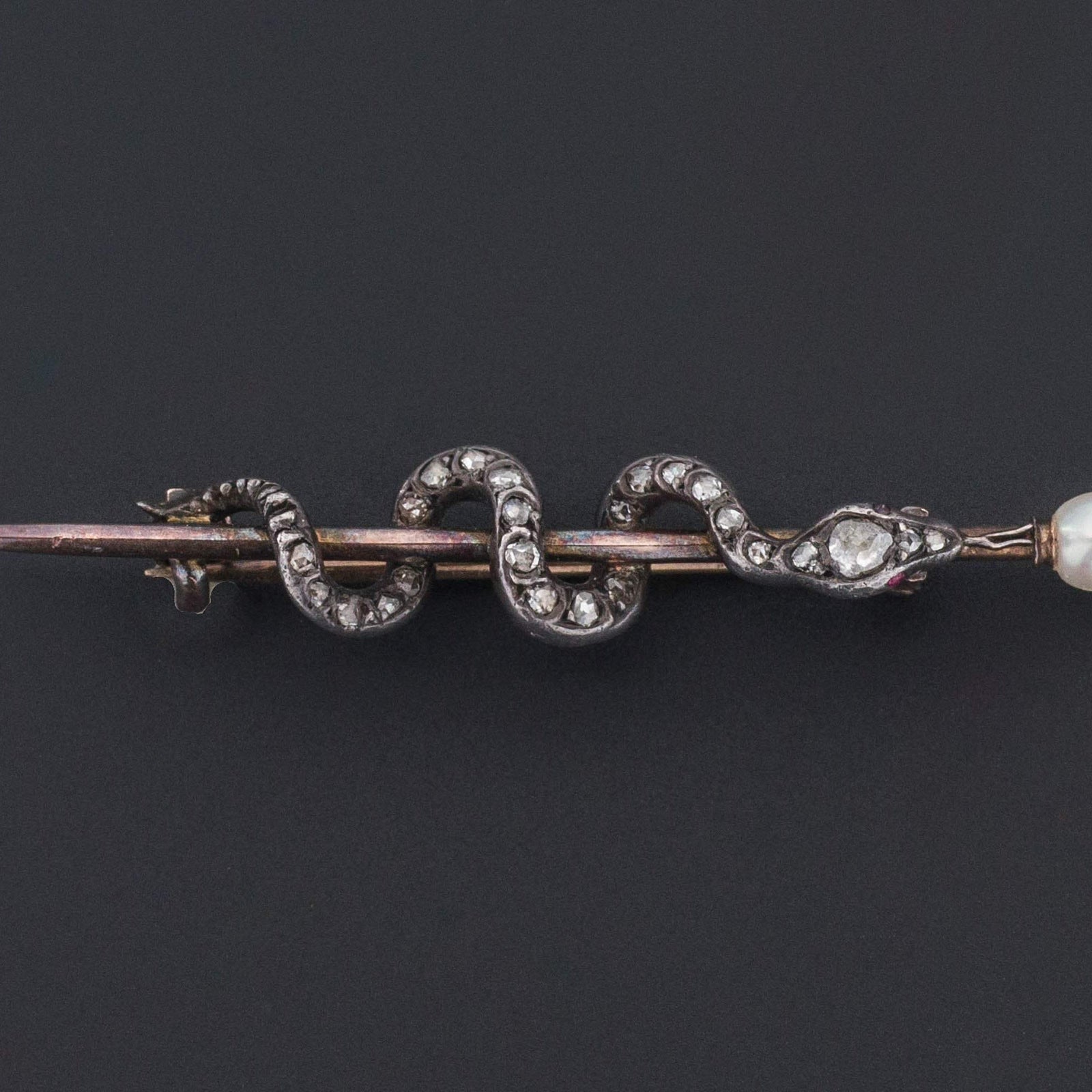 Rod of Asclepius Brooch | Antique Diamond Snake Brooch - Trademark Antiques