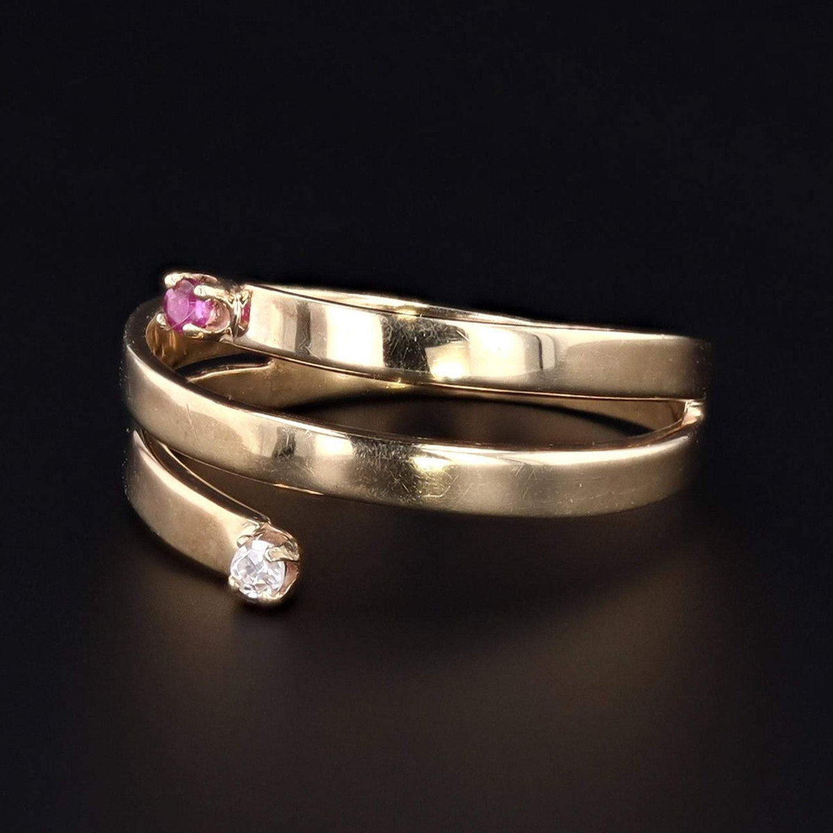 Ruby and Diamond Ring | 14k Gold Wrap Around Ring - Trademark Antiques