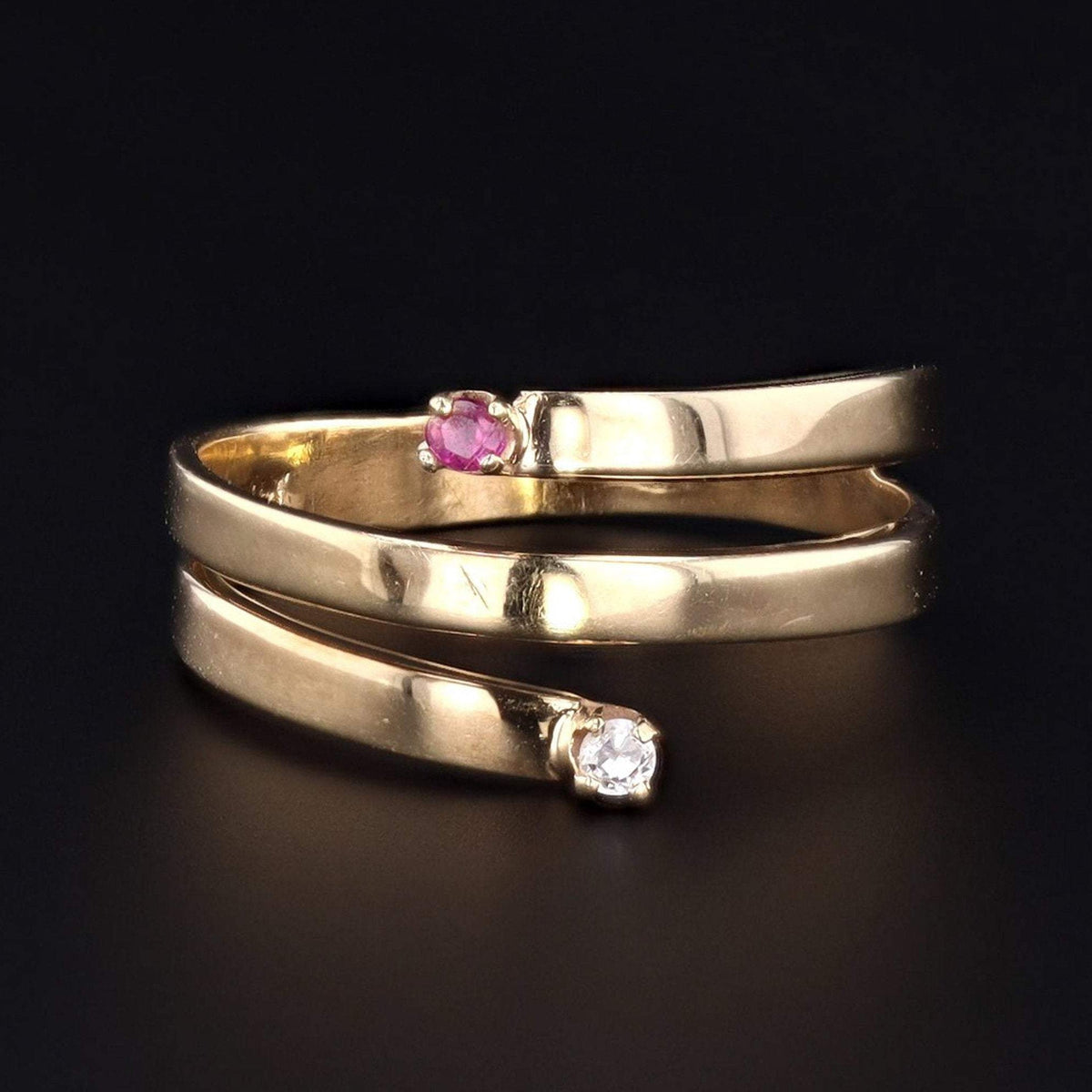 Ruby and Diamond Ring | 14k Gold Wrap Around Ring - Trademark Antiques