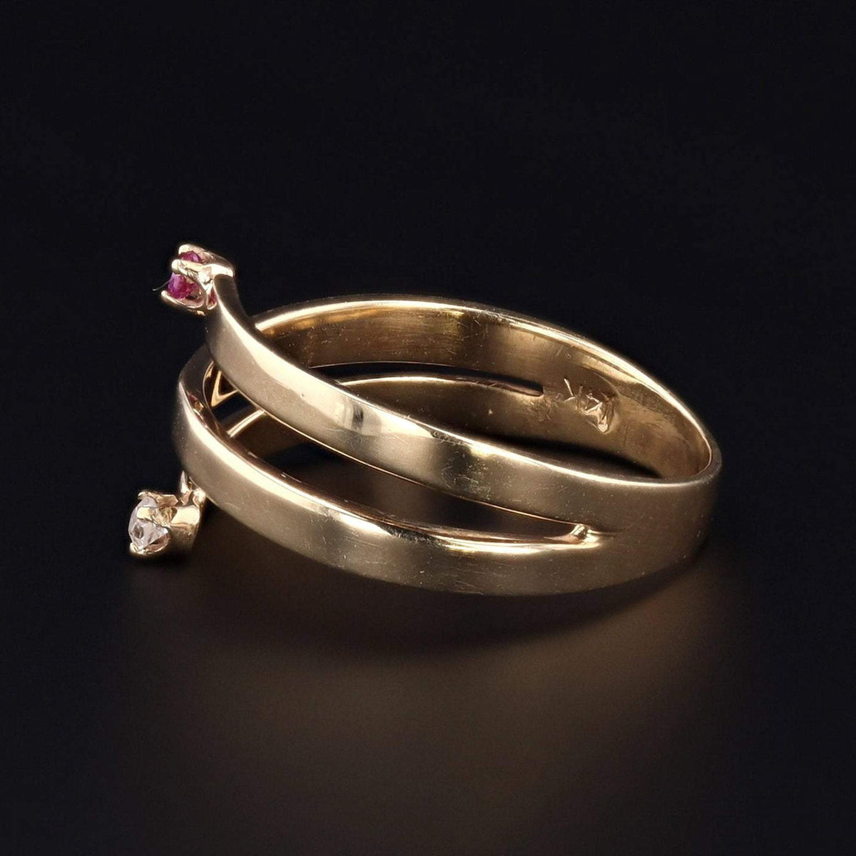 Ruby and Diamond Ring | 14k Gold Wrap Around Ring - Trademark Antiques
