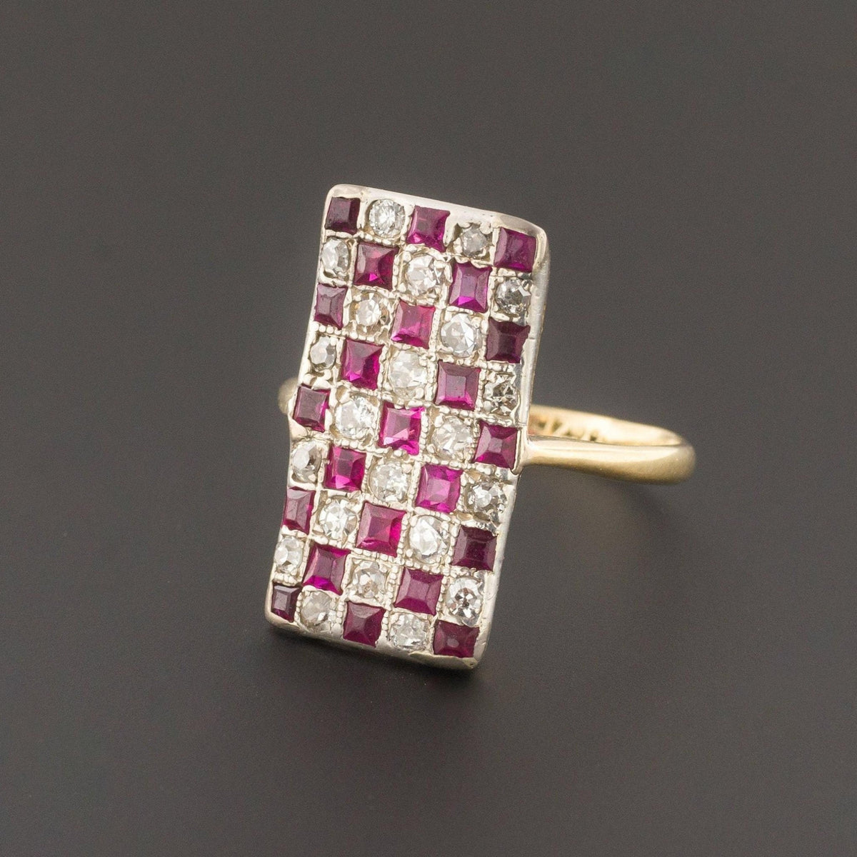 Ruby &amp; Diamond Checkerboard Ring | Antique Ring - Trademark Antiques