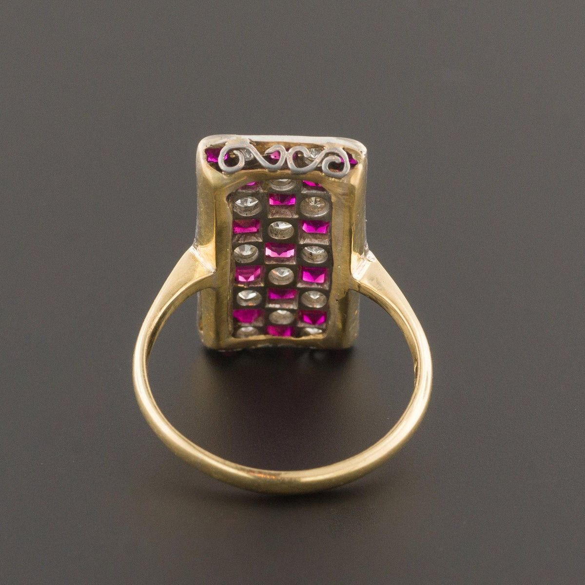 Ruby &amp; Diamond Checkerboard Ring | Antique Ring - Trademark Antiques