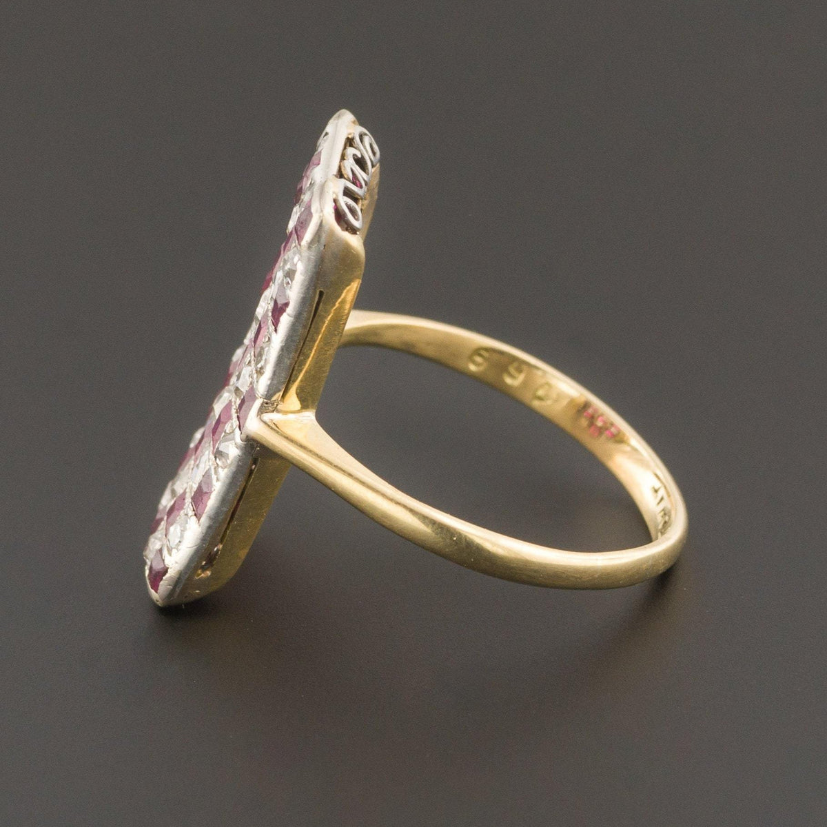 Ruby &amp; Diamond Checkerboard Ring | Antique Ring - Trademark Antiques