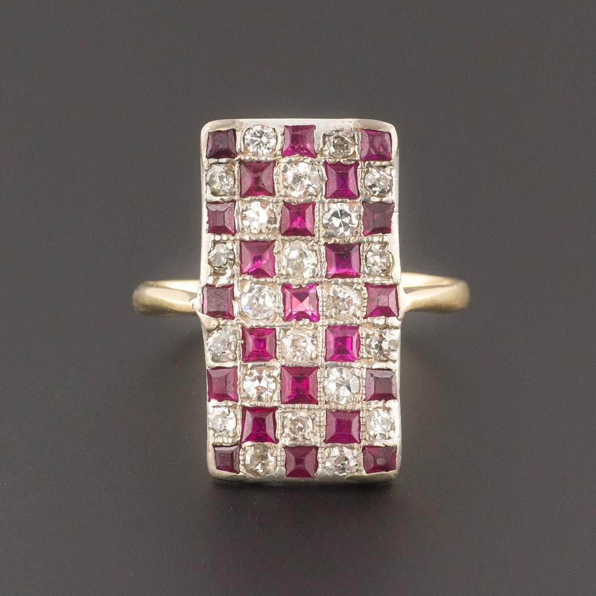 Ruby &amp; Diamond Checkerboard Ring | Antique Ring - Trademark Antiques