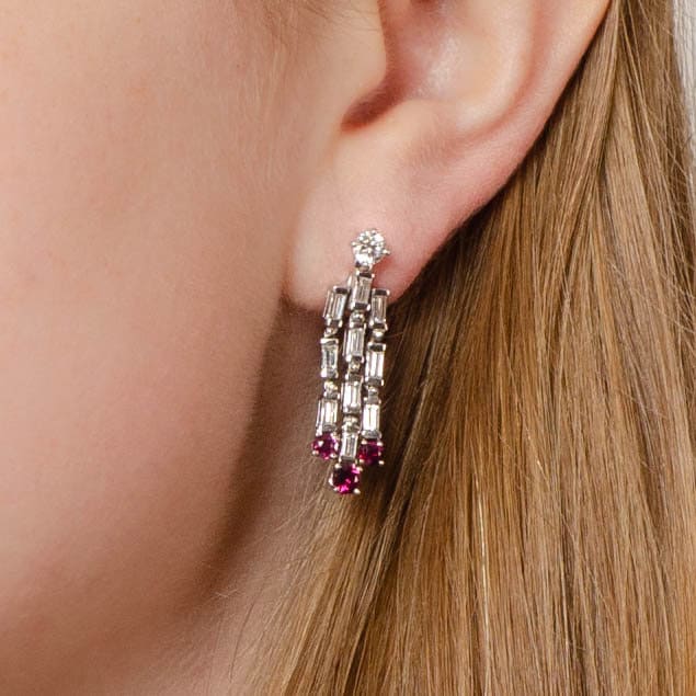 Ruby &amp; Diamond Earrings | Vintage Earrings - Trademark Antiques