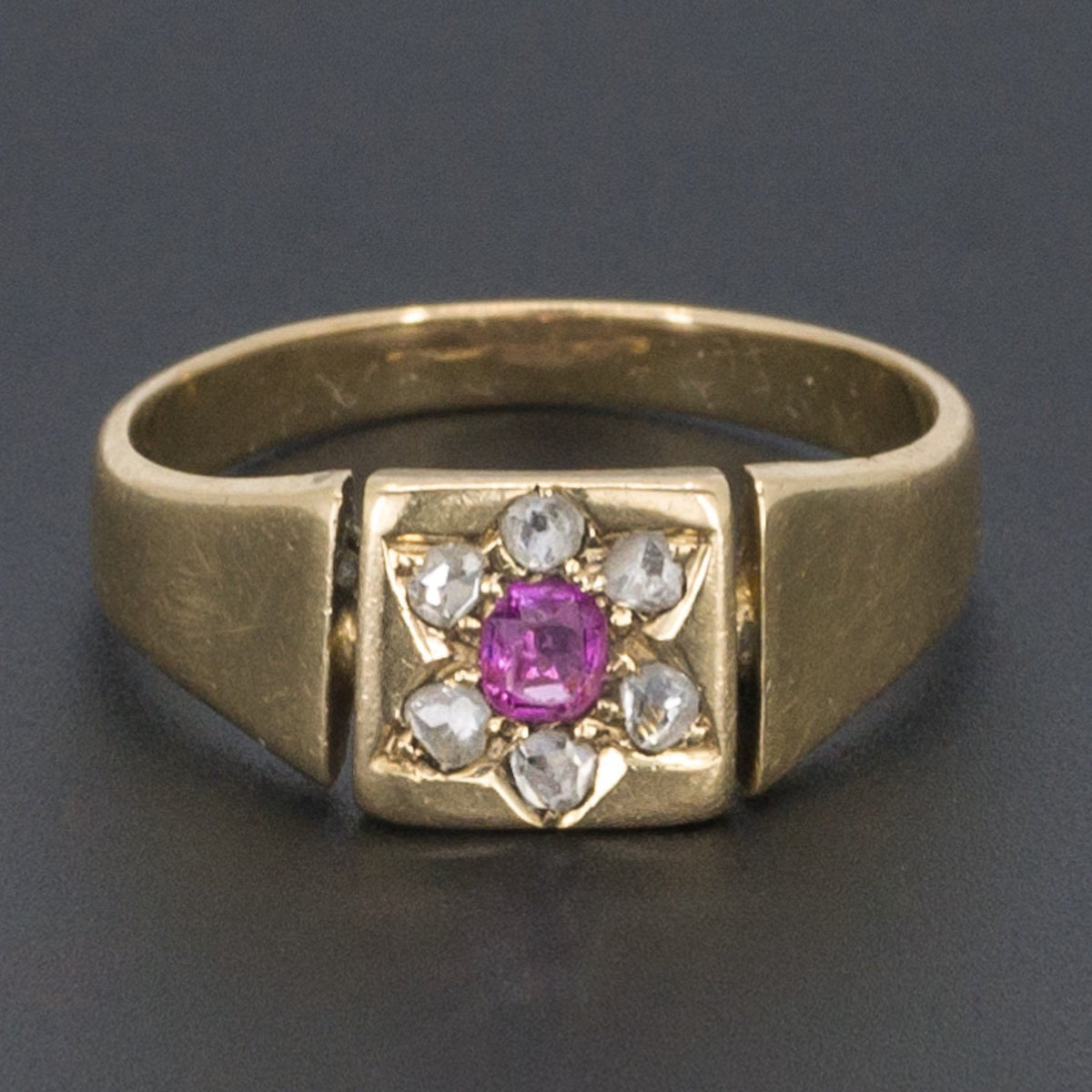 Ruby &amp; Diamond Flower Ring | Antique Ring - Trademark Antiques