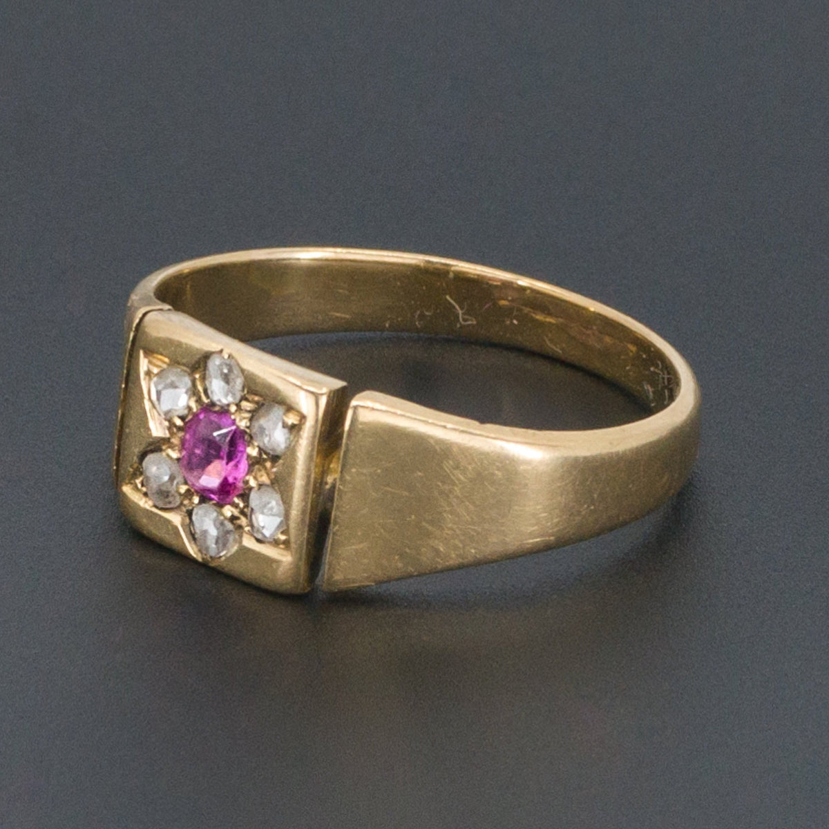 Ruby &amp; Diamond Flower Ring | Antique Ring - Trademark Antiques