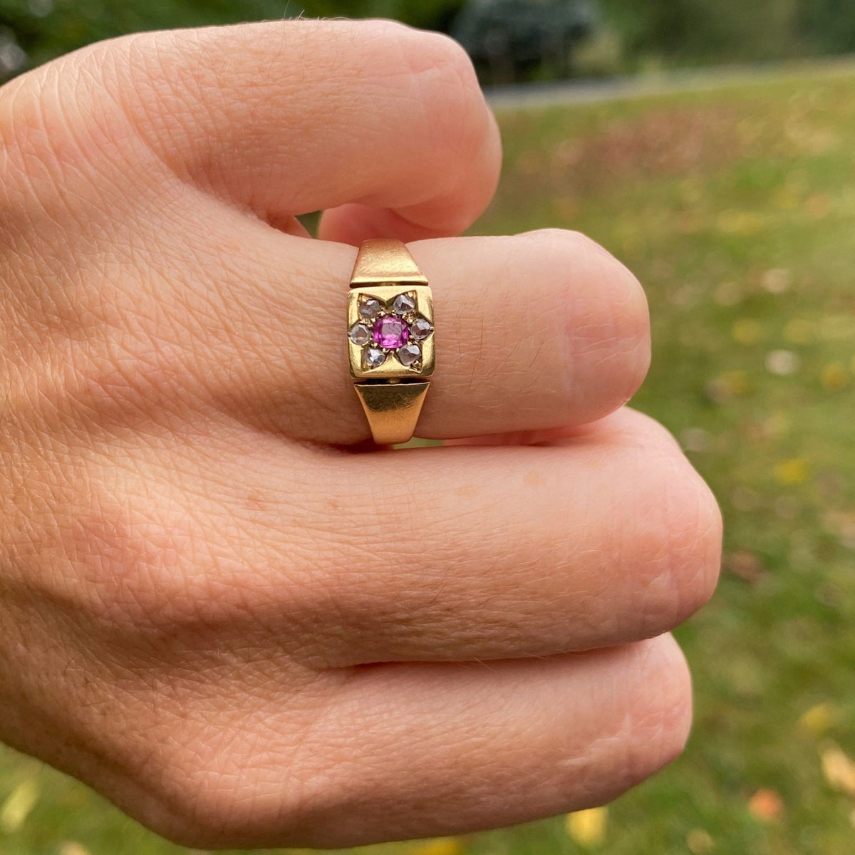 Ruby &amp; Diamond Flower Ring | Antique Ring - Trademark Antiques