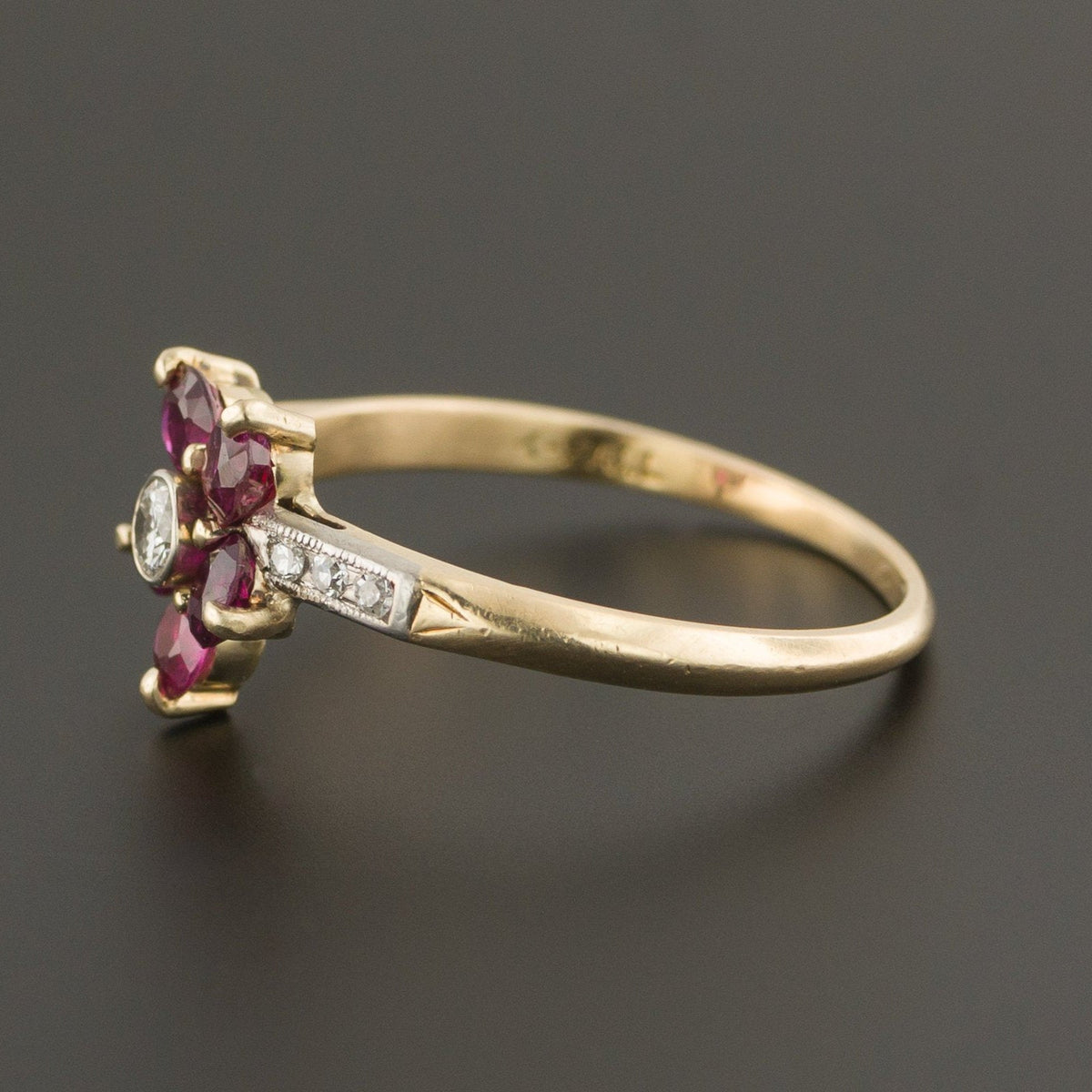 Ruby &amp; Diamond Flower Ring | Ruby Ring - Trademark Antiques