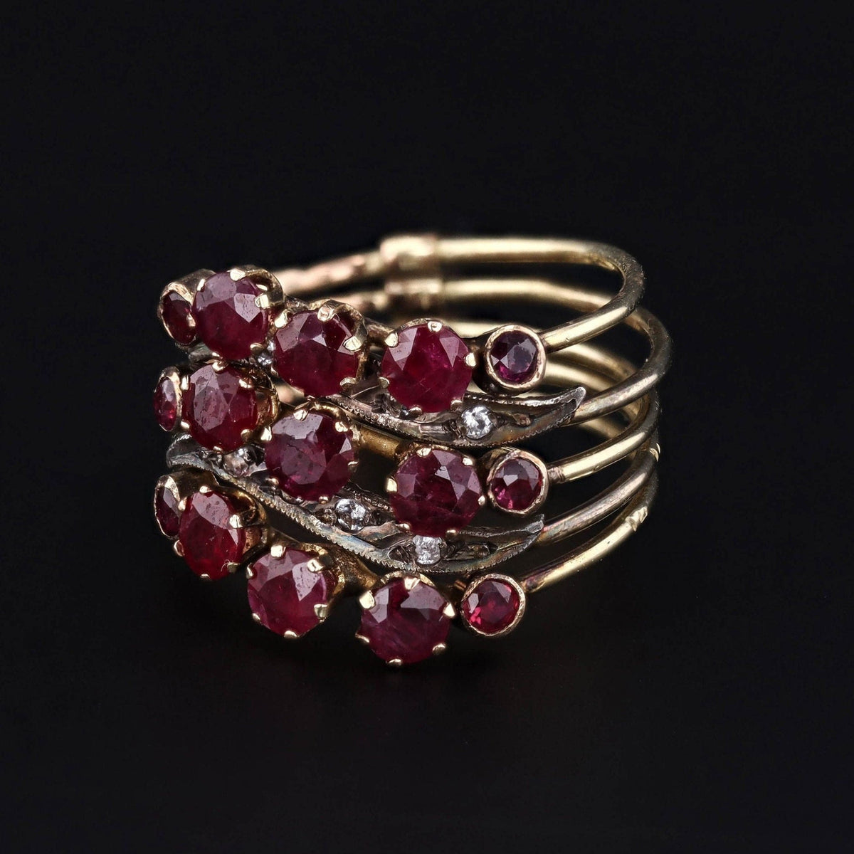 Ruby &amp; Diamond Harem Ring | 14k Gold Ring - Trademark Antiques