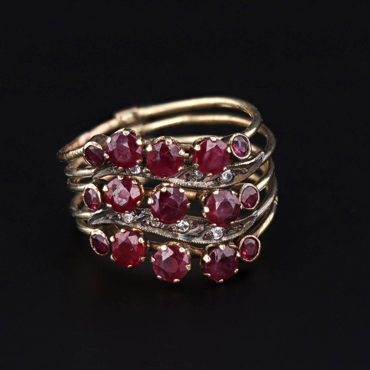Ruby &amp; Diamond Harem Ring | 14k Gold Ring - Trademark Antiques