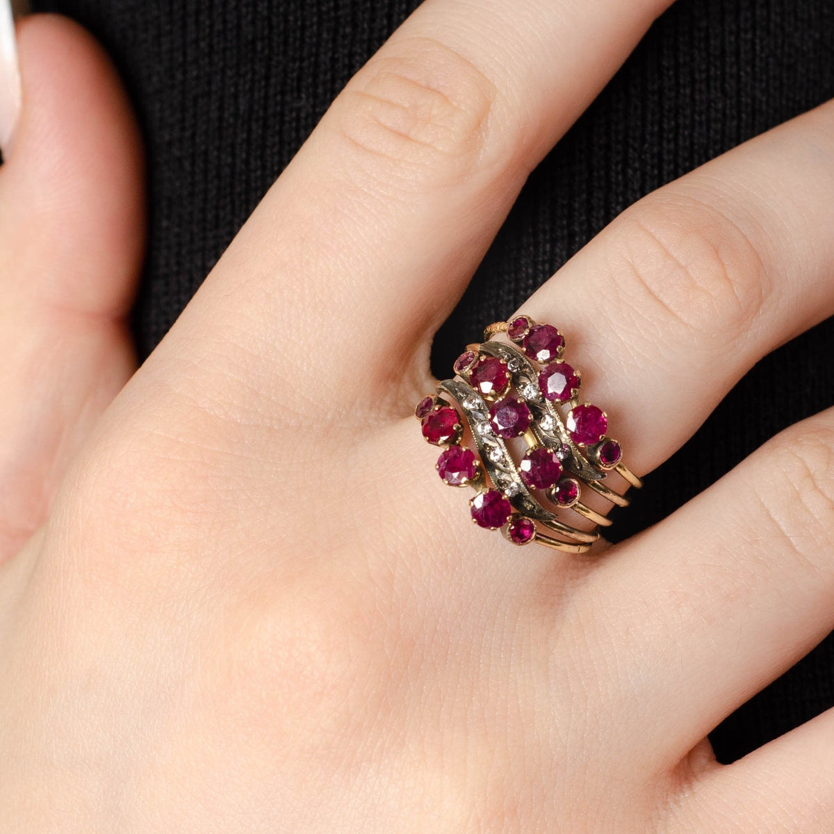 Ruby &amp; Diamond Harem Ring | 14k Gold Ring - Trademark Antiques