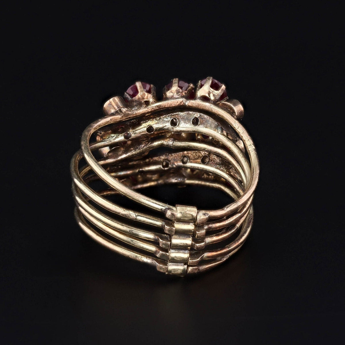 Ruby &amp; Diamond Harem Ring | 14k Gold Ring - Trademark Antiques