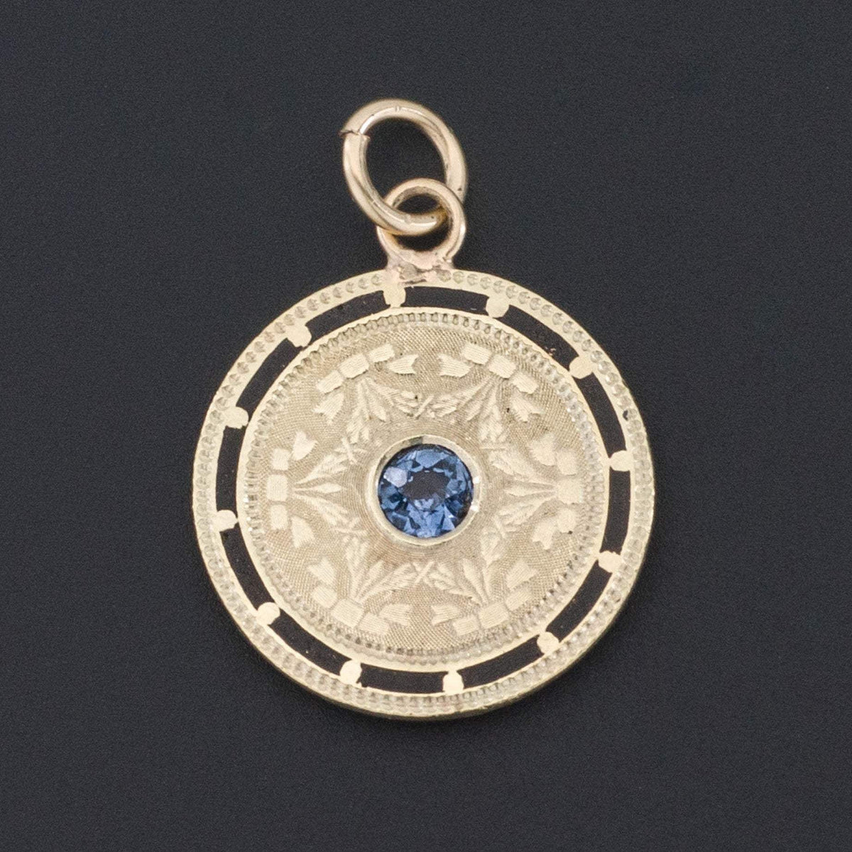 Sapphire Charm | 14k Gold Enamel &amp; Sapphire Charm - Trademark Antiques
