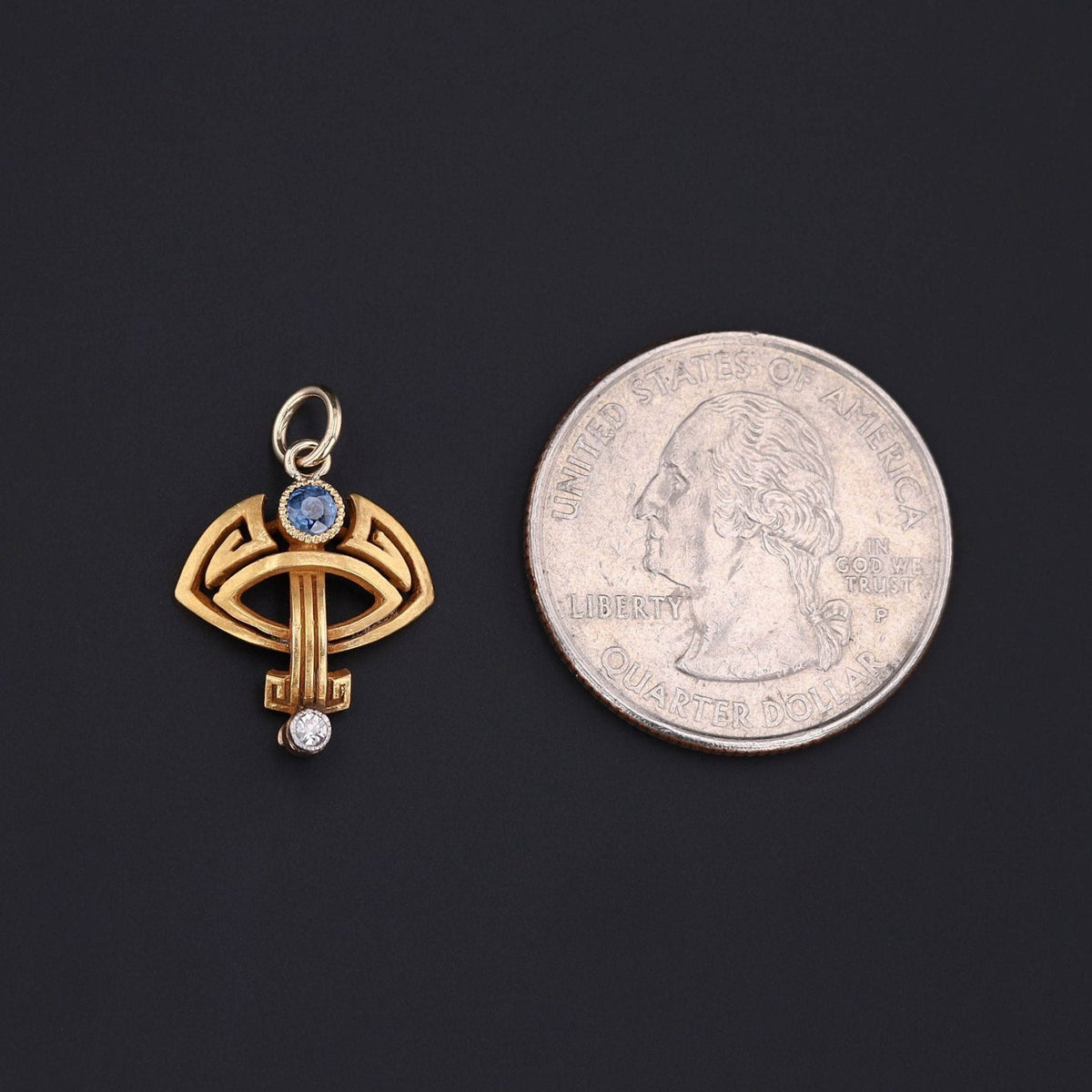 Sapphire &amp; Diamond Charm | 14k Gold Charm - Trademark Antiques