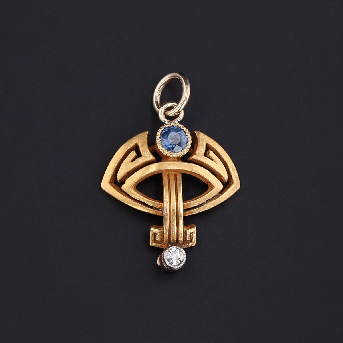 Sapphire &amp; Diamond Charm | 14k Gold Charm - Trademark Antiques