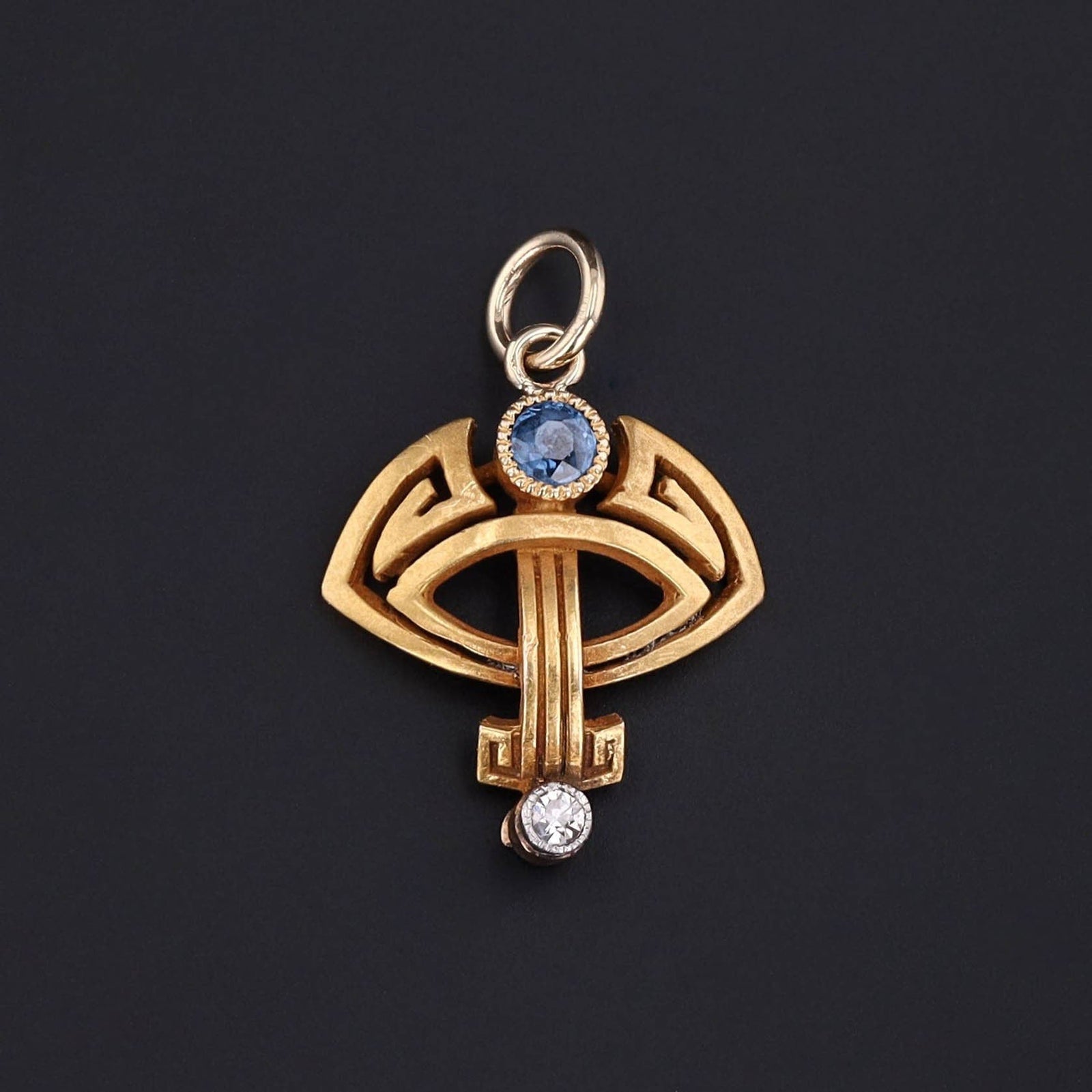 Sapphire & Diamond Charm | 14k Gold Charm - Trademark Antiques