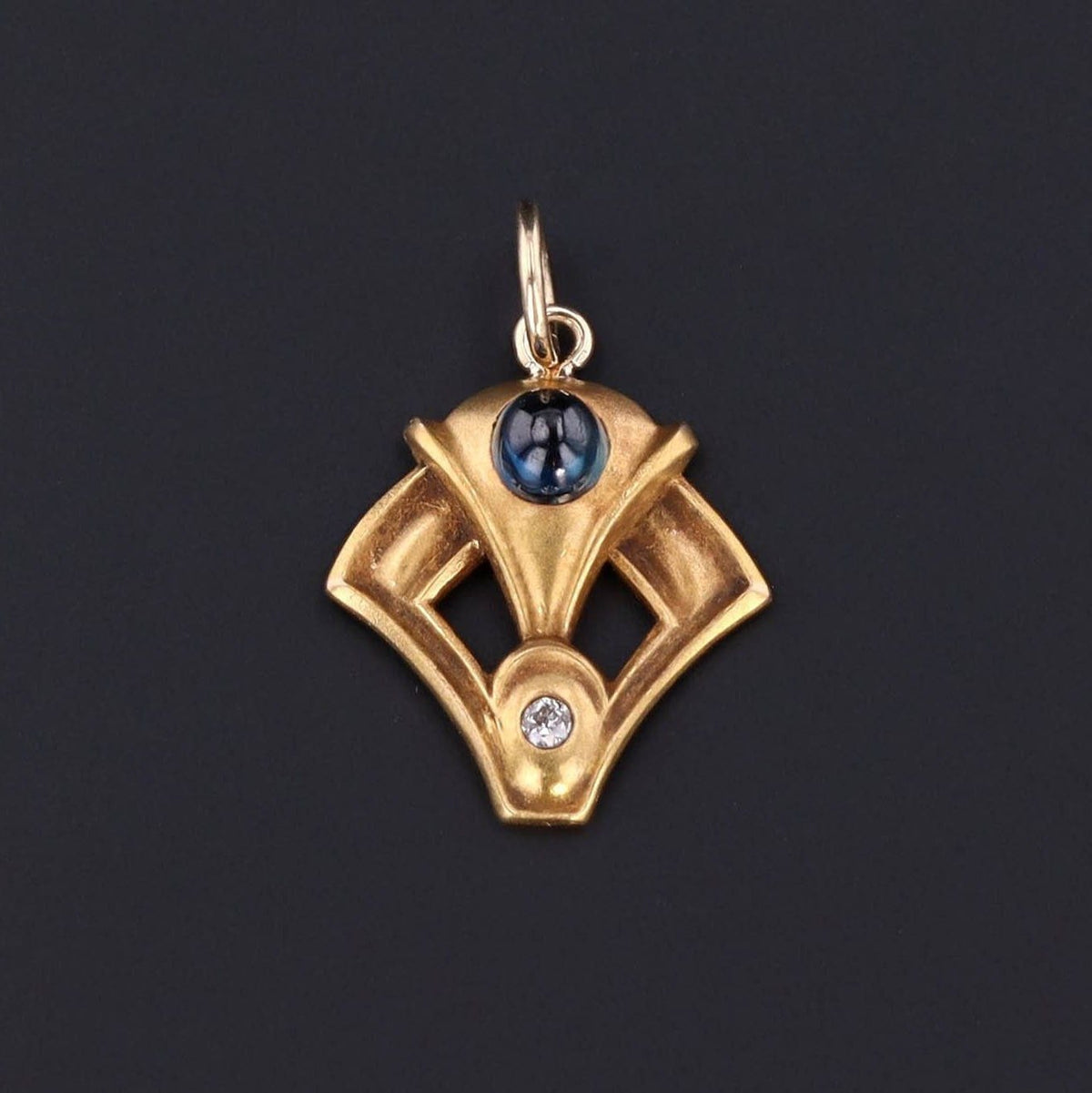 Sapphire &amp; Diamond Charm | 14k Gold Charm - Trademark Antiques