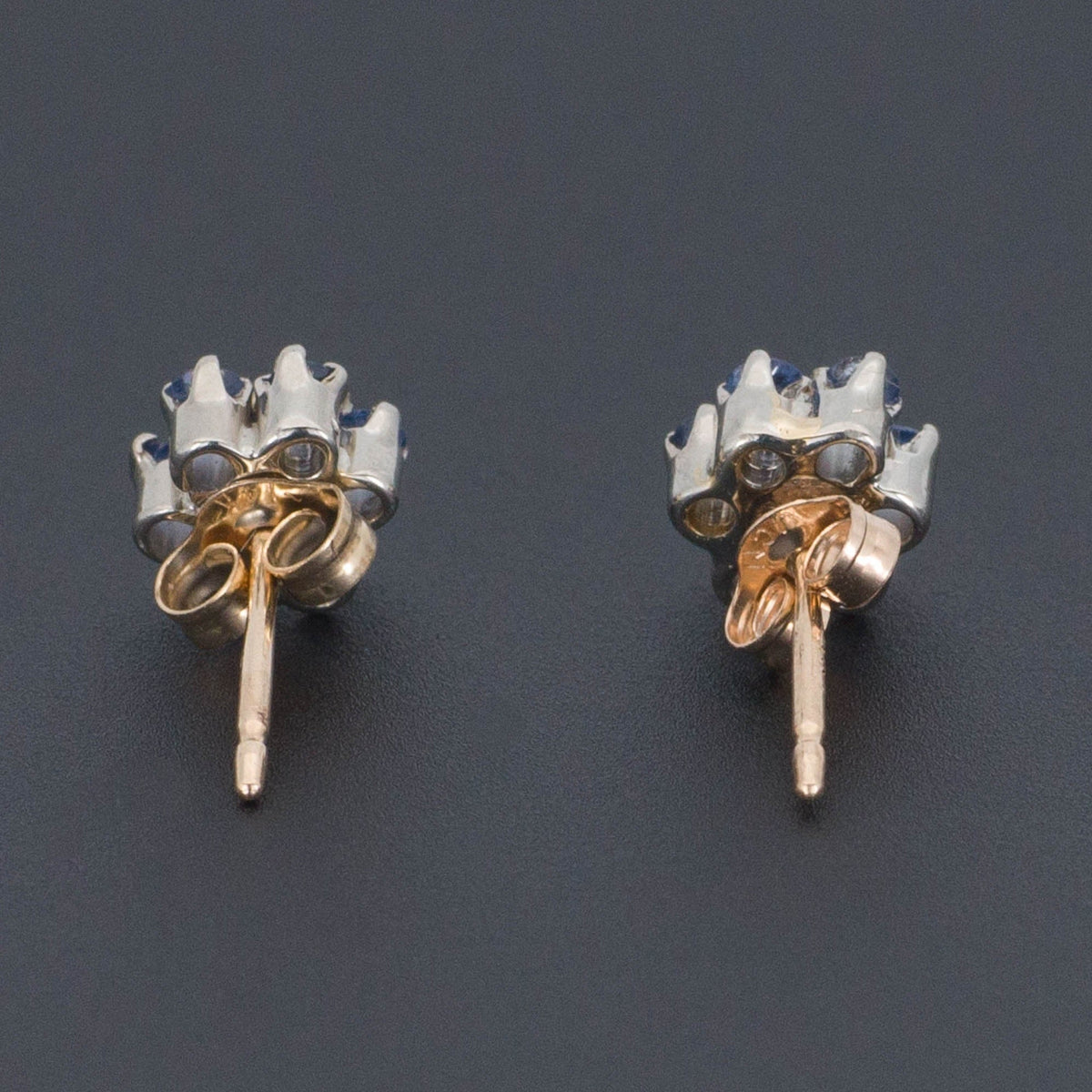 Sapphire &amp; Diamond Flower Earrings | 14k Gold Earrings - Trademark Antiques