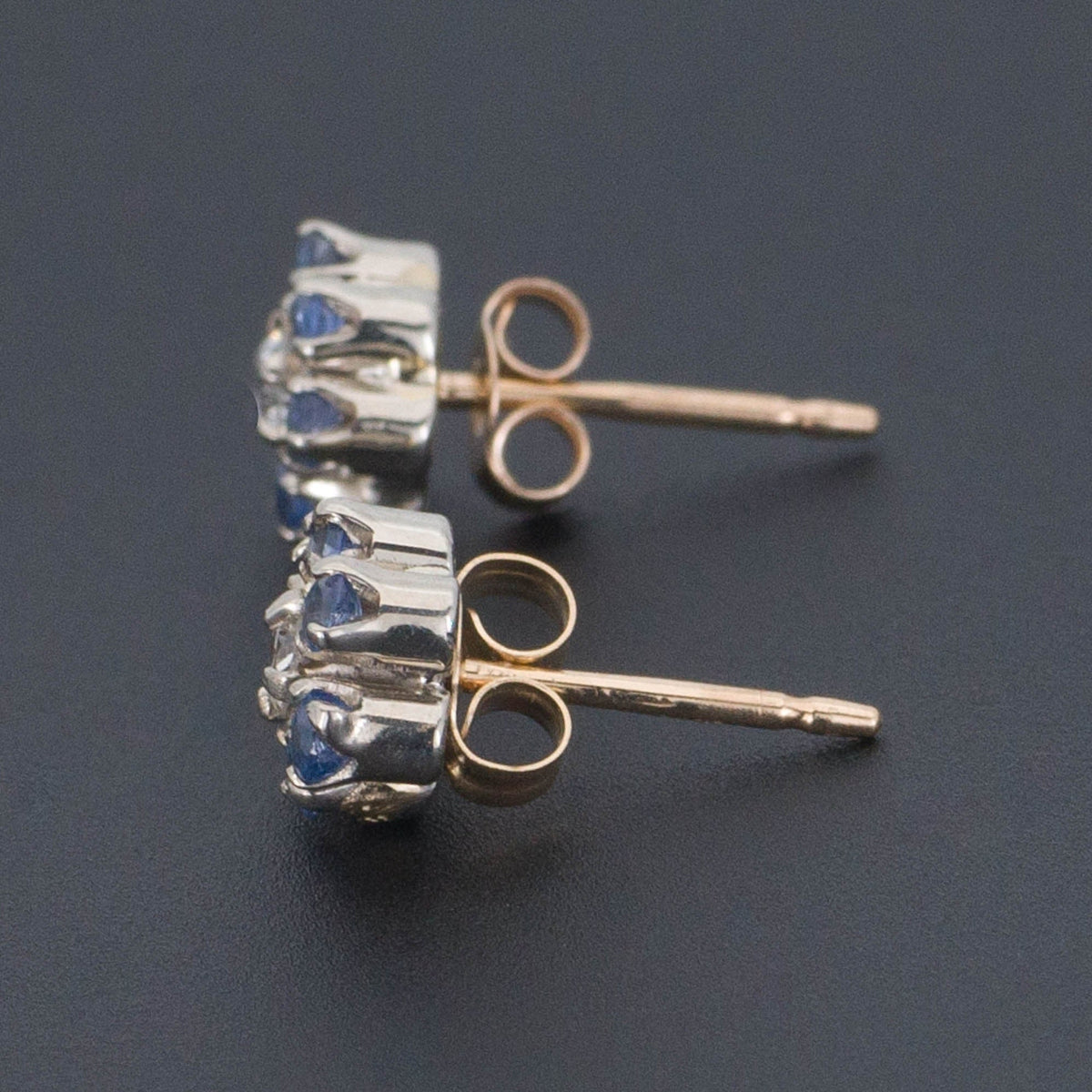 Sapphire &amp; Diamond Flower Earrings | 14k Gold Earrings - Trademark Antiques