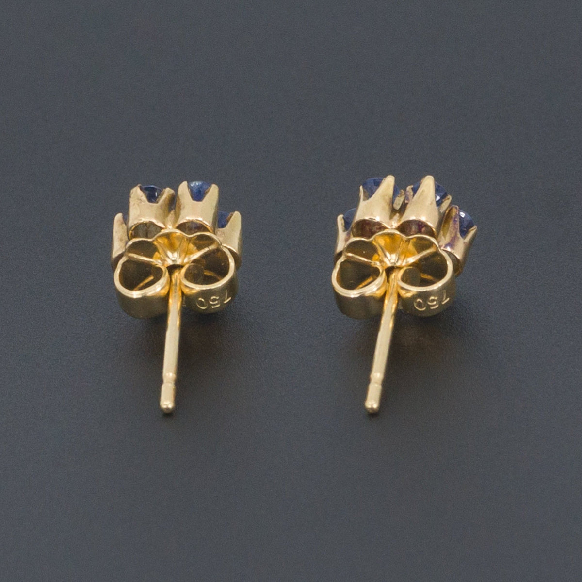Sapphire &amp; Diamond Flower Earrings | 18k Gold Earrings - Trademark Antiques