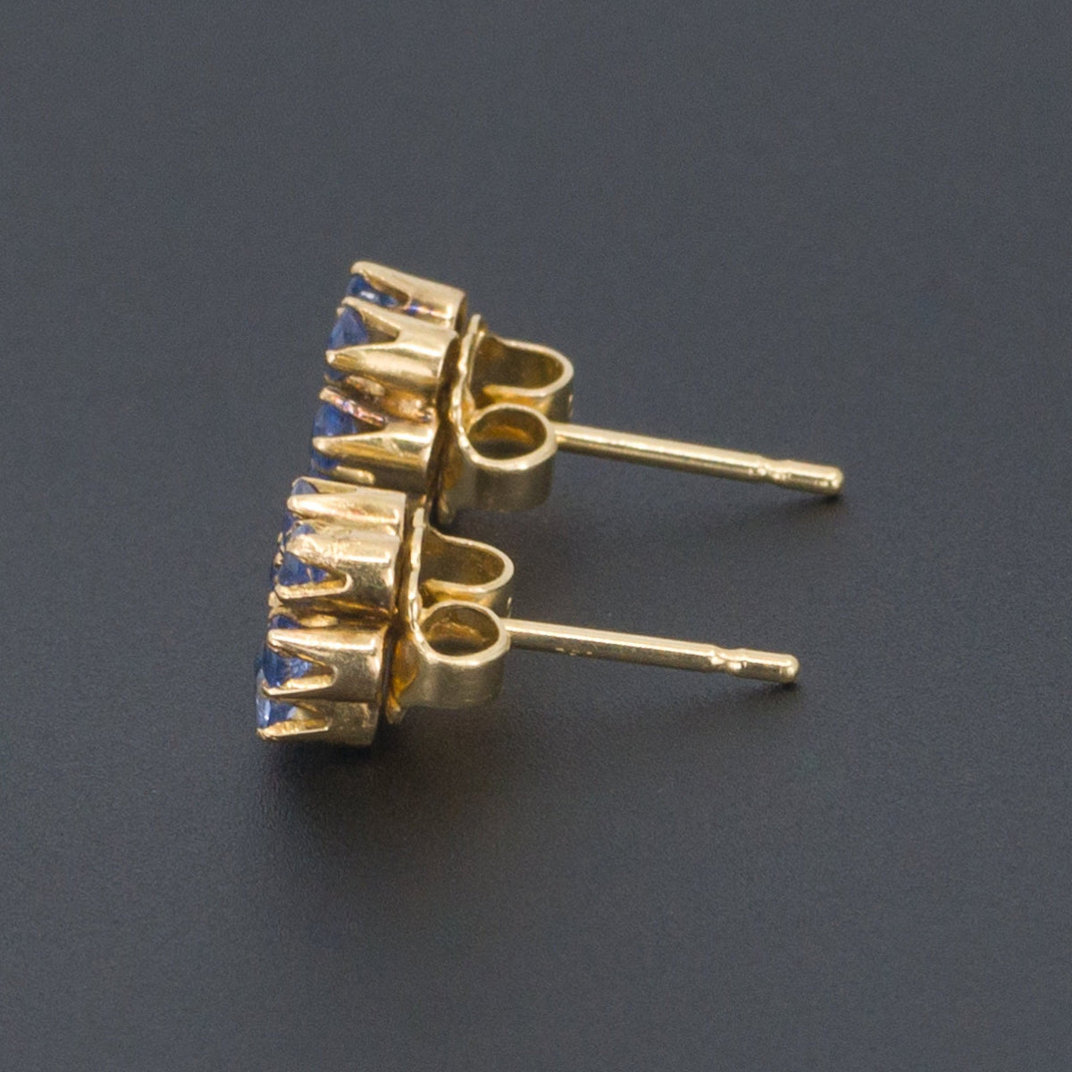Sapphire &amp; Diamond Flower Earrings | 18k Gold Earrings - Trademark Antiques