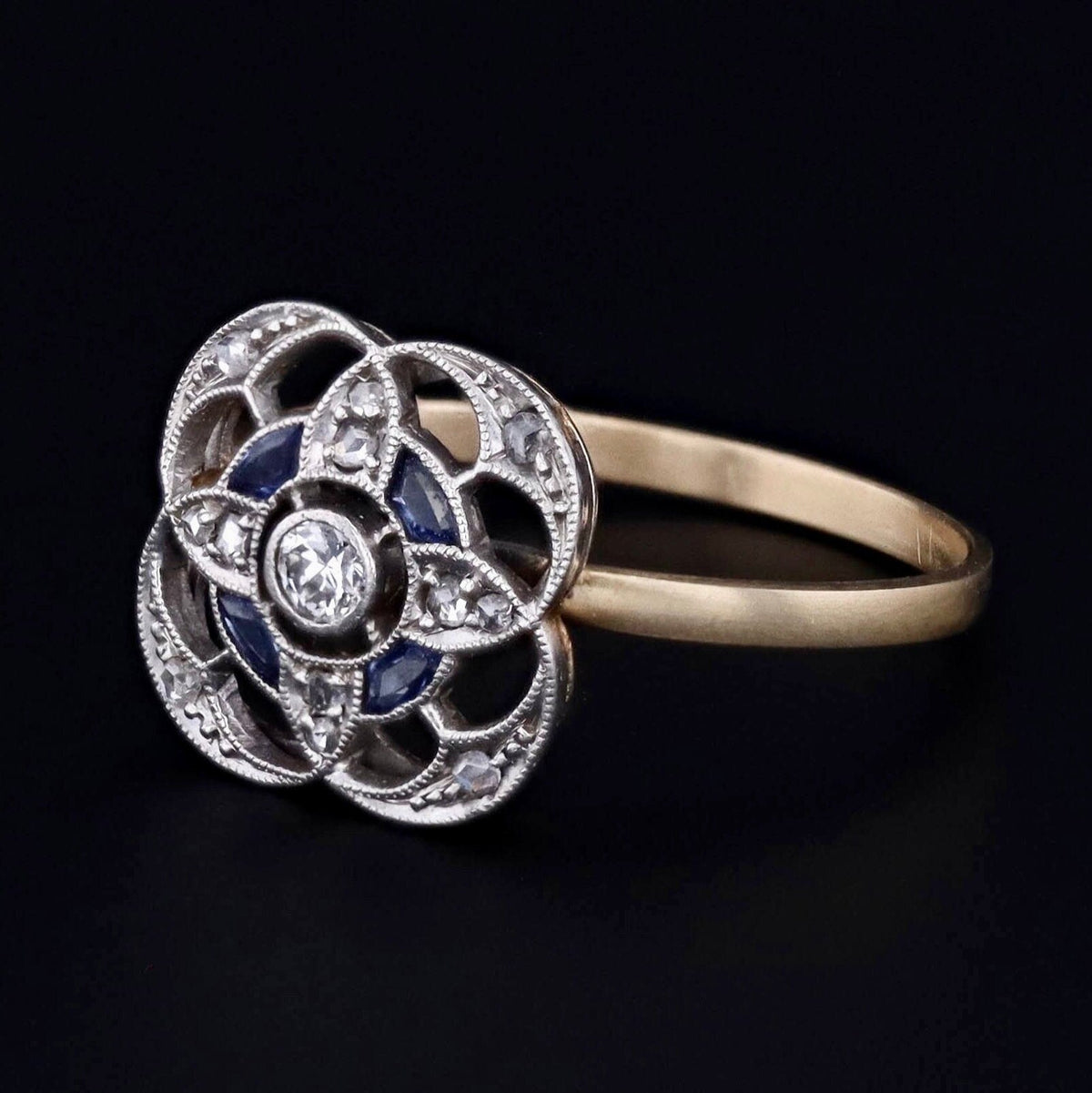 Sapphire &amp; Diamond Ring | Antique Pin Conversion Ring - Trademark Antiques