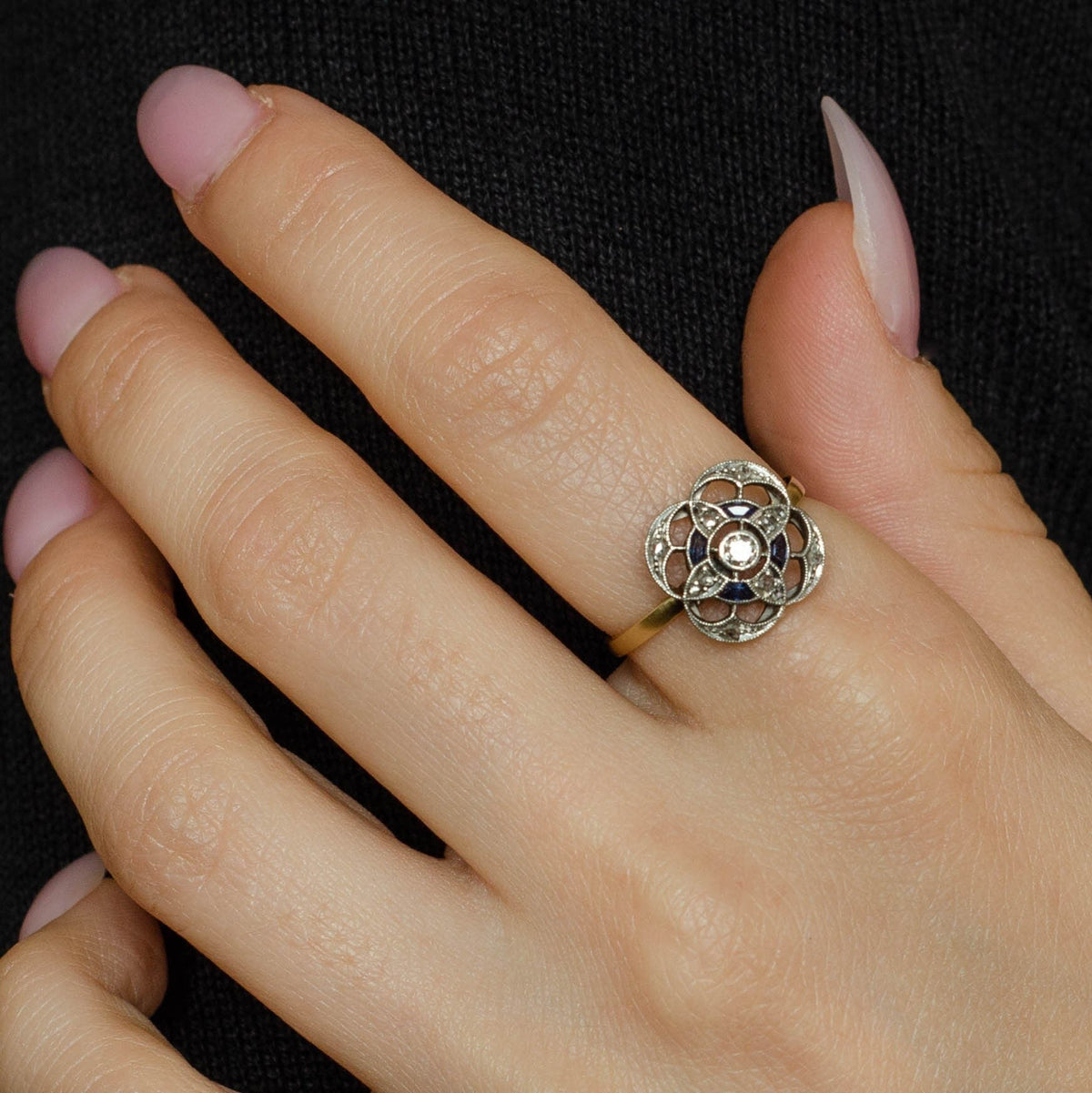 Sapphire &amp; Diamond Ring | Antique Pin Conversion Ring - Trademark Antiques