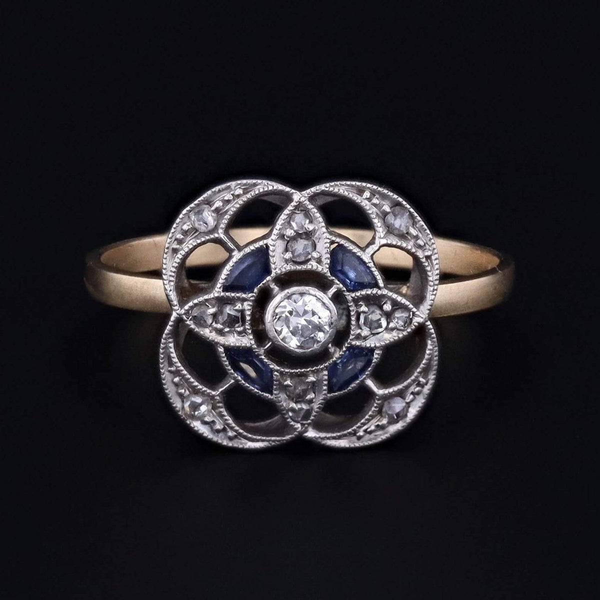 Sapphire &amp; Diamond Ring | Antique Pin Conversion Ring - Trademark Antiques