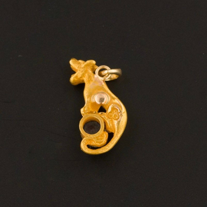 Sapphire Panther or Lioness Charm | 14k Gold Charm - Trademark Antiques