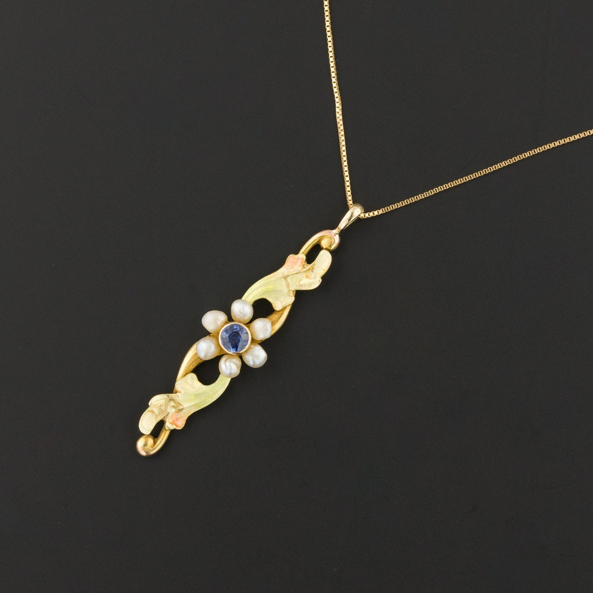 Sapphire &amp; Pearl Flower Pendant | Antique Pin Conversion - Trademark Antiques
