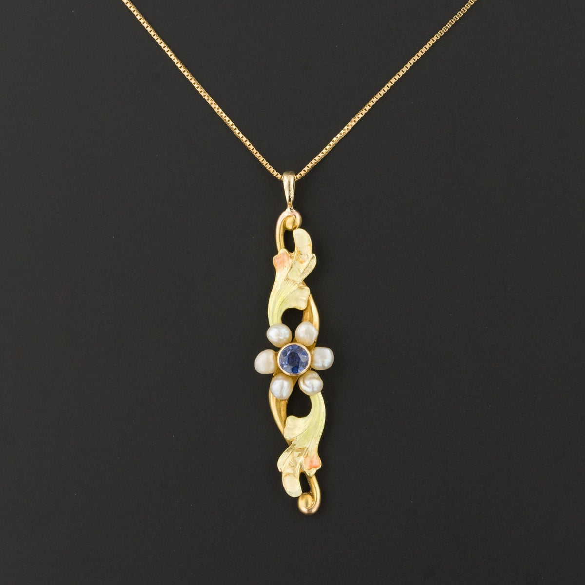 Sapphire &amp; Pearl Flower Pendant | Antique Pin Conversion - Trademark Antiques