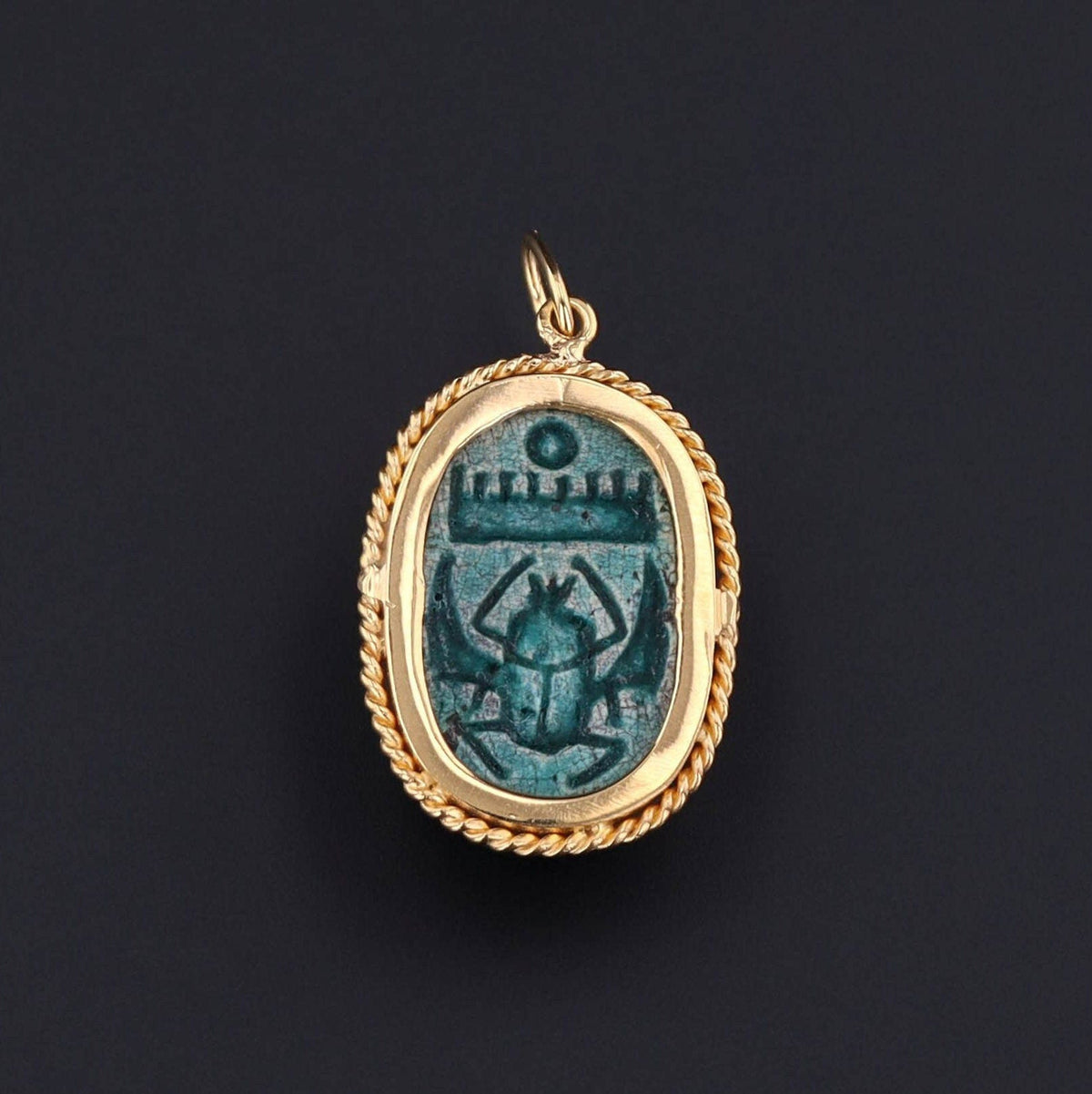 Scarab Charm or Pendant | 14k Gold &amp; Faience Charm - Trademark Antiques