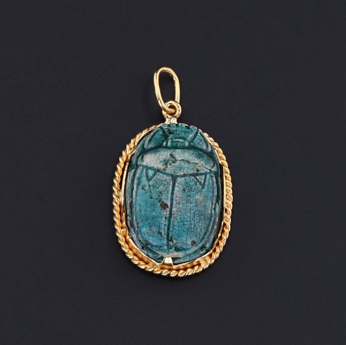 Scarab Charm or Pendant | 14k Gold &amp; Faience Charm - Trademark Antiques