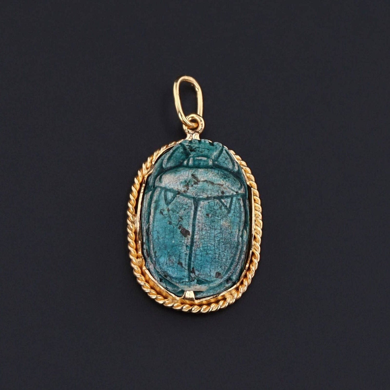 Scarab Charm or Pendant | 14k Gold & Faience Charm - Trademark Antiques