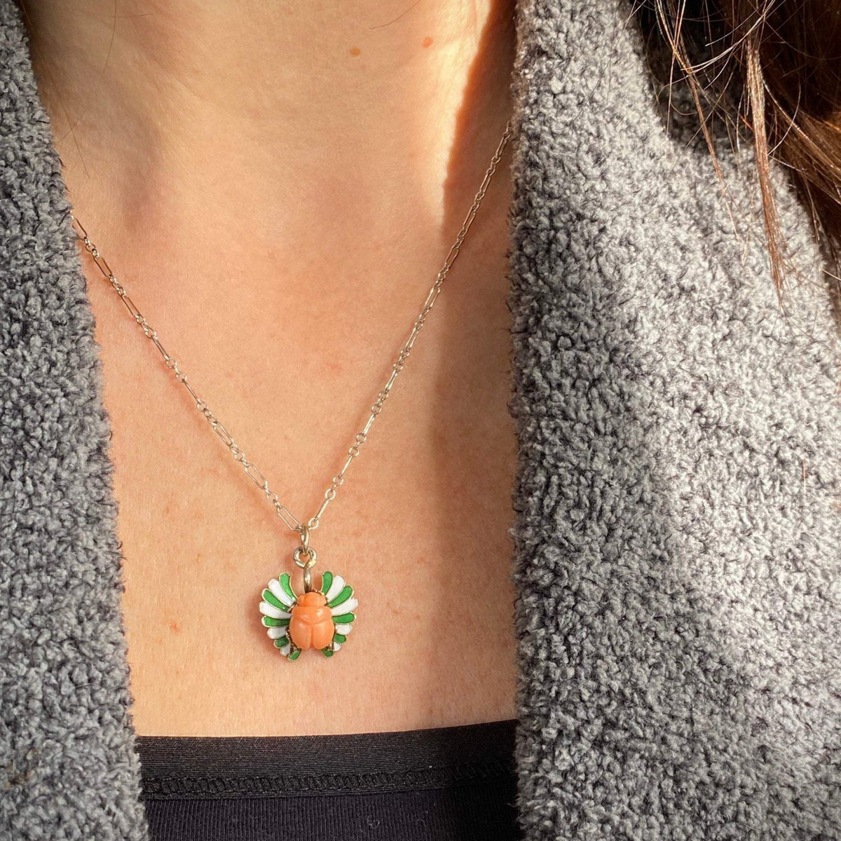 Scarab Charm | Vintage Enamel Scarab Charm - Trademark Antiques