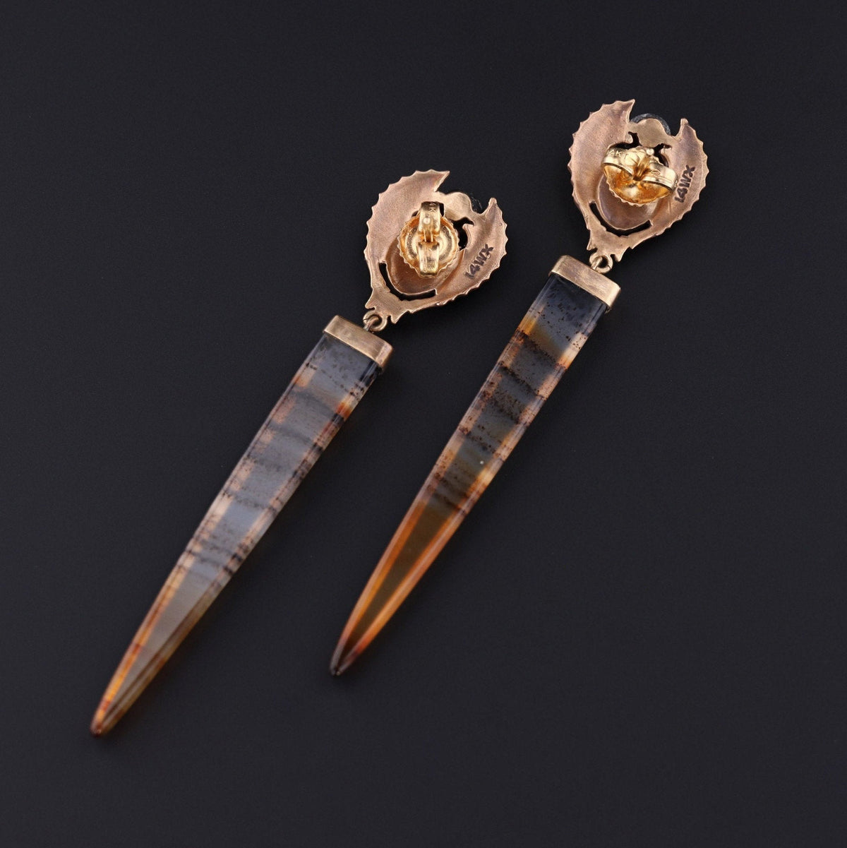 Scarab Earrings with Montana Agate and Gray Star Sapphire | Statement Earrings - Trademark Antiques