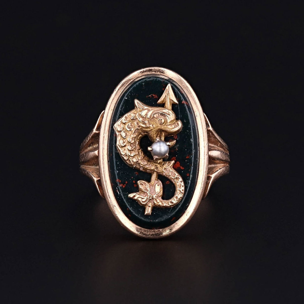 Sea Serpent Ring | Bloodstone Ring - Trademark Antiques