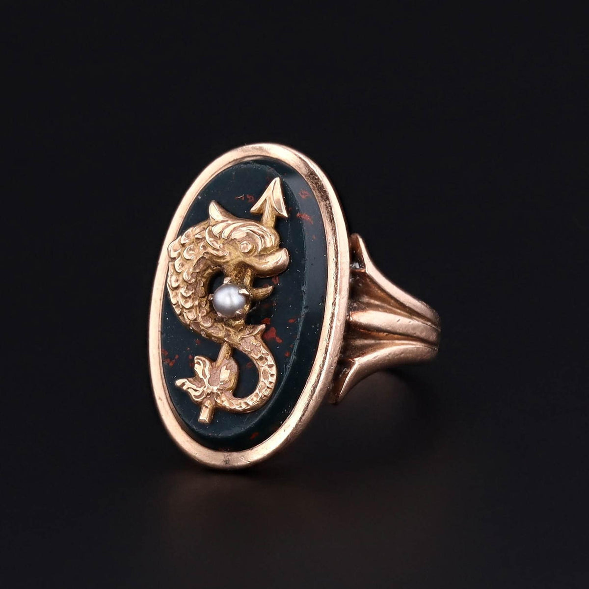 Sea Serpent Ring | Bloodstone Ring - Trademark Antiques