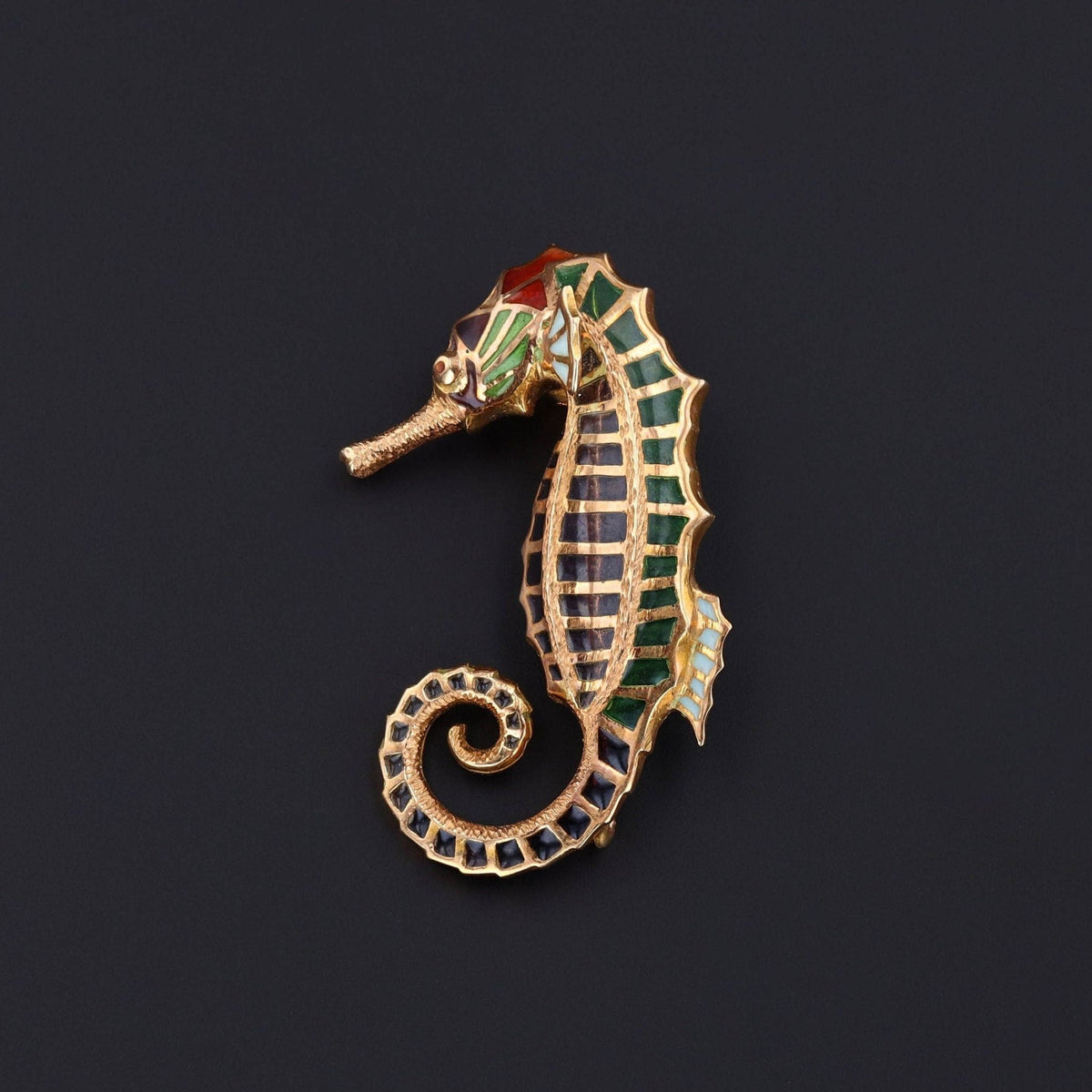 Seahorse Brooch | 18k Gold &amp; Plique - a - Jour Enamel - Trademark Antiques