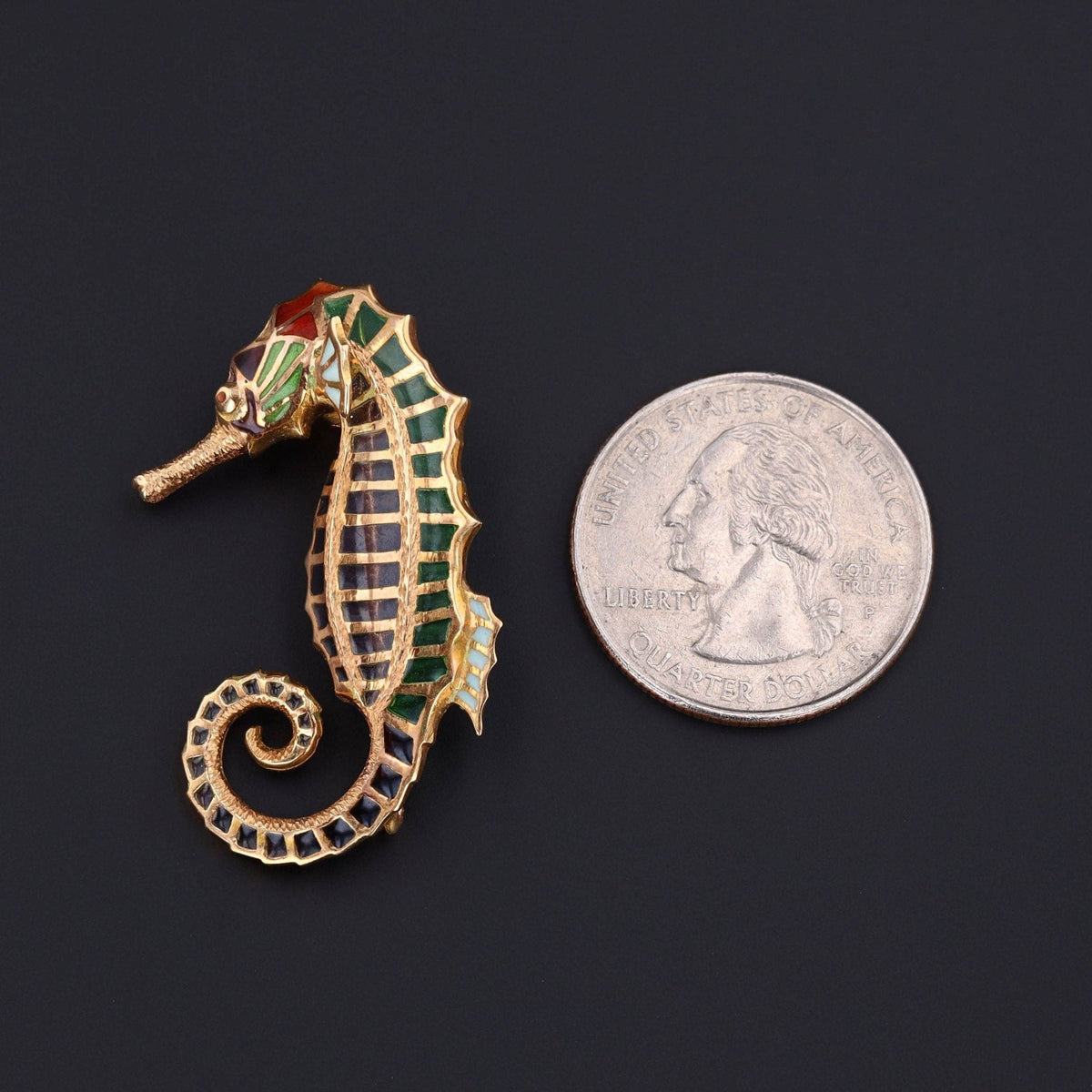 Seahorse Brooch | 18k Gold &amp; Plique - a - Jour Enamel - Trademark Antiques