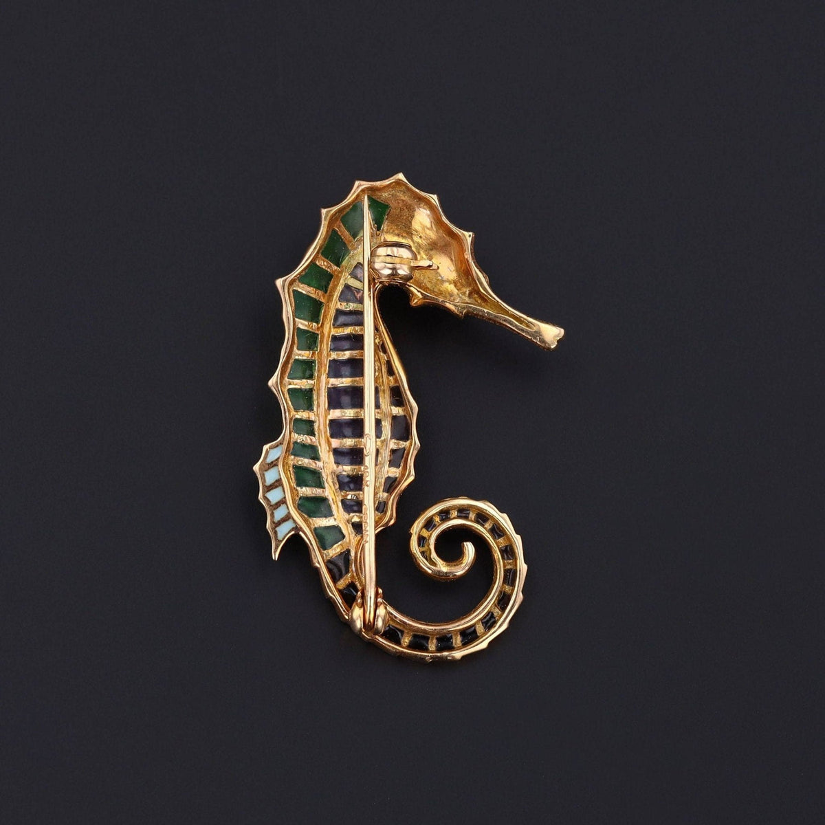 Seahorse Brooch | 18k Gold &amp; Plique - a - Jour Enamel - Trademark Antiques