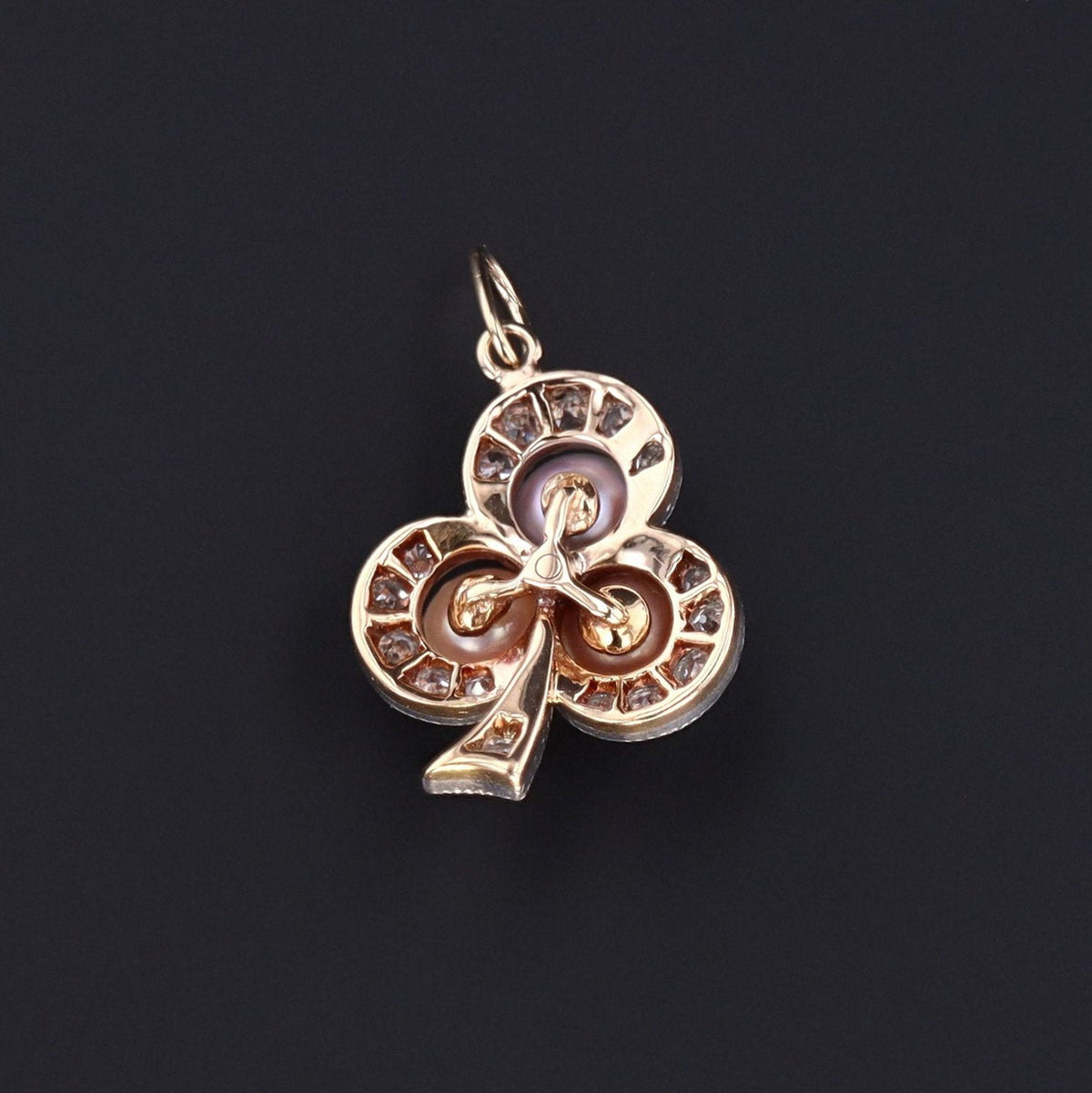 Shamrock Pendant | Diamond and Pearl Shamrock Charm - Trademark Antiques