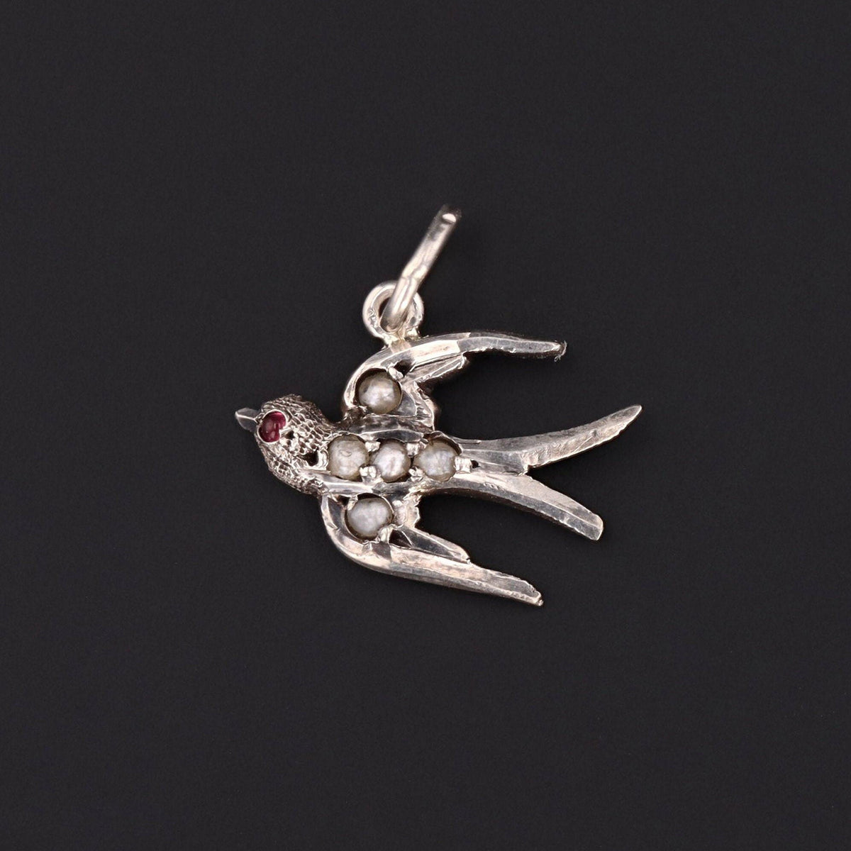 Silver Bird Charm| Antique Pearl Bird Charm - Trademark Antiques