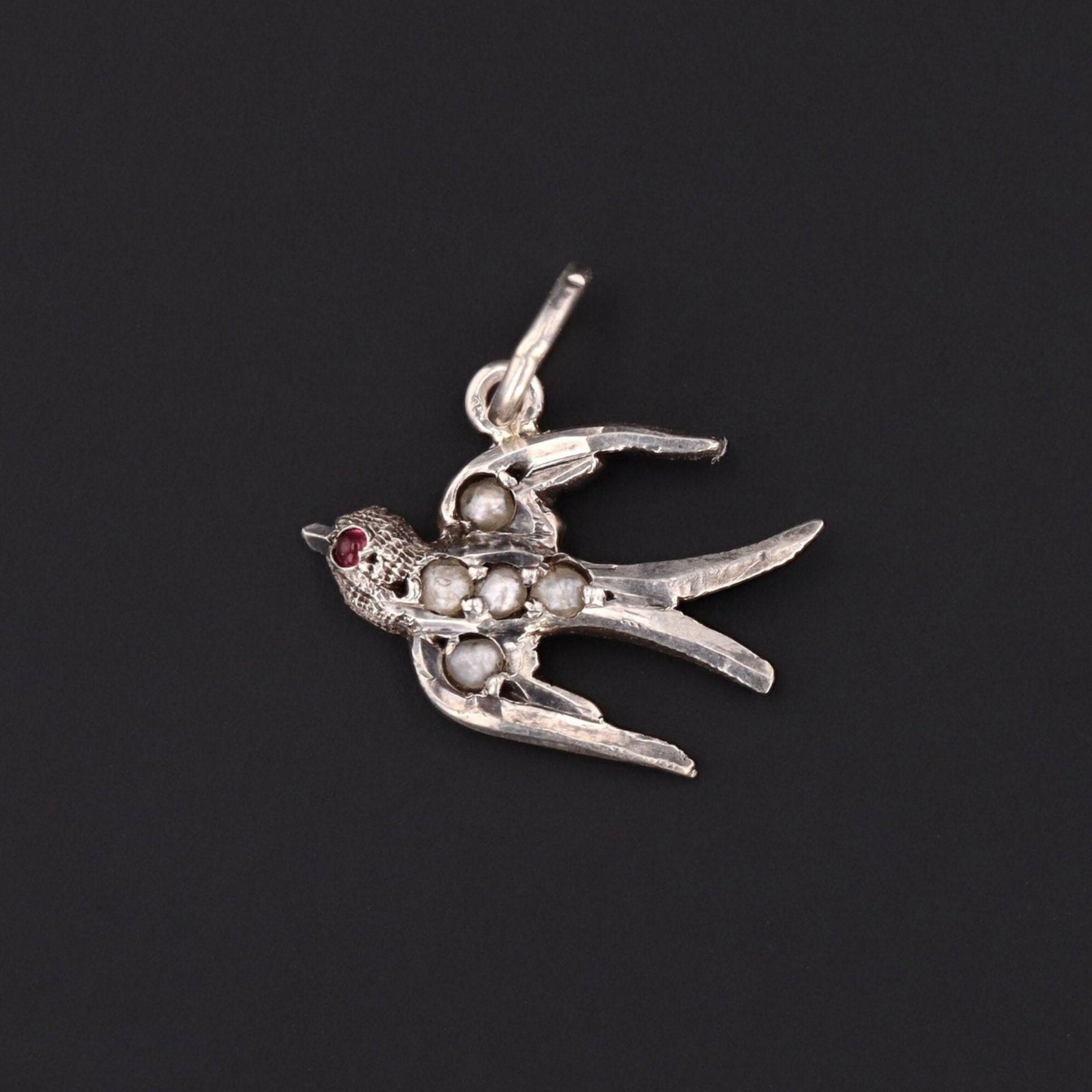 Silver Bird Charm| Antique Pearl Bird Charm - Trademark Antiques